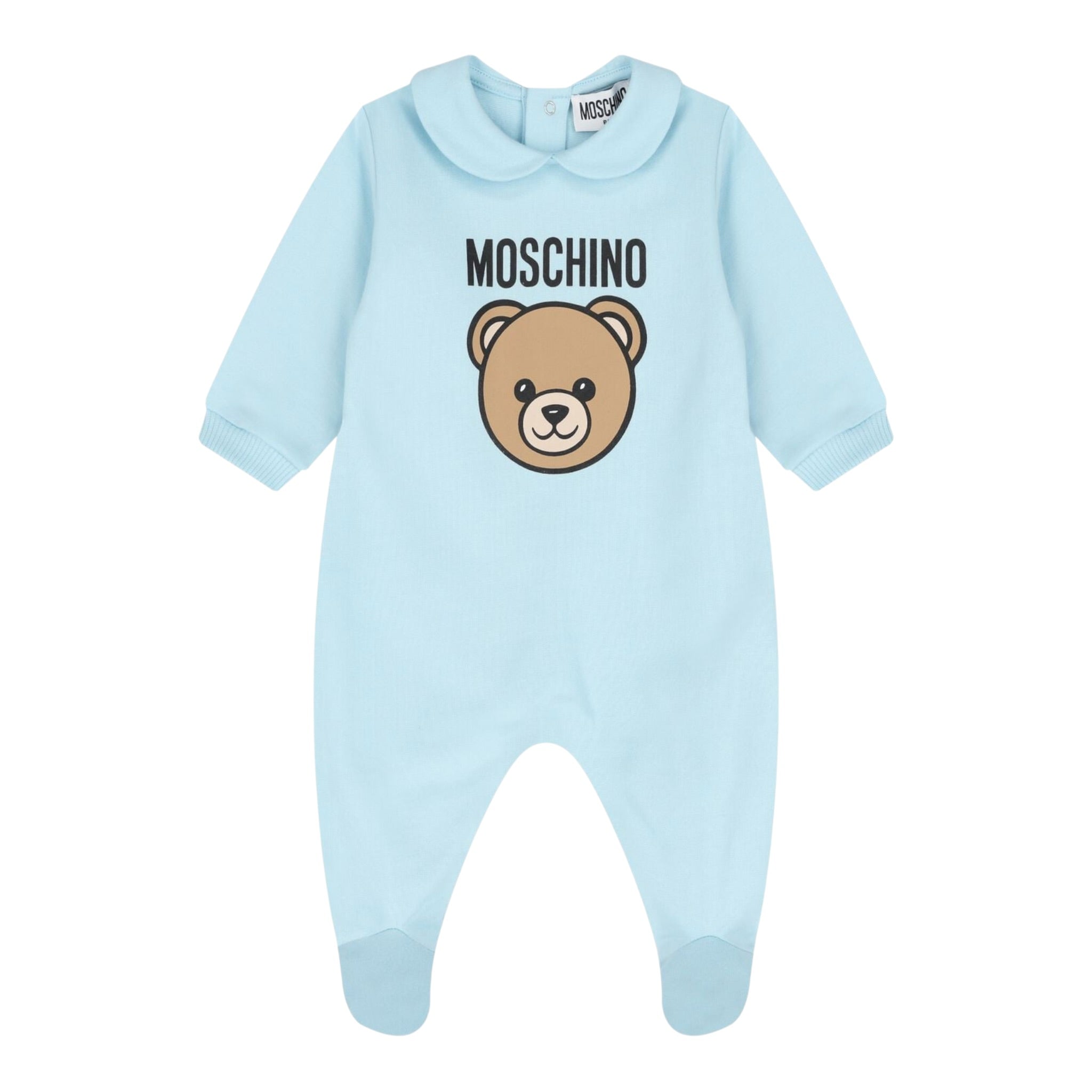 Moschino Tutina Manica Lunga tinta unita con Logo Azzurro per Neonato MUY08JXX AZZURRO MOSCHINO 