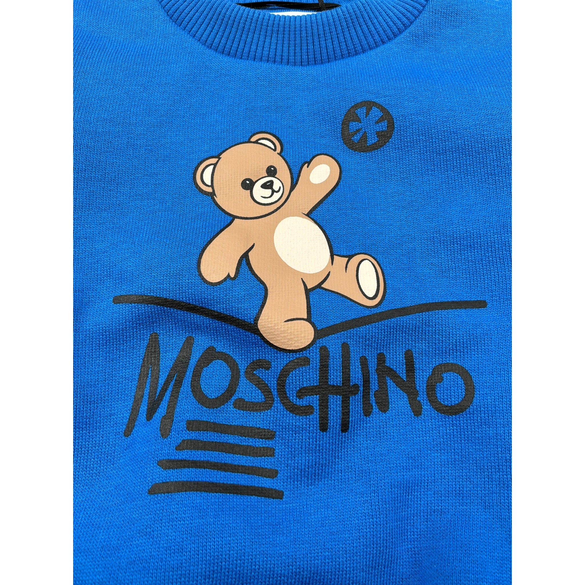 Moschino Felpa Chiusa Girocollo tinta unita con Stampa Blu per Neonato MVF060 BLU MOSCHINO 