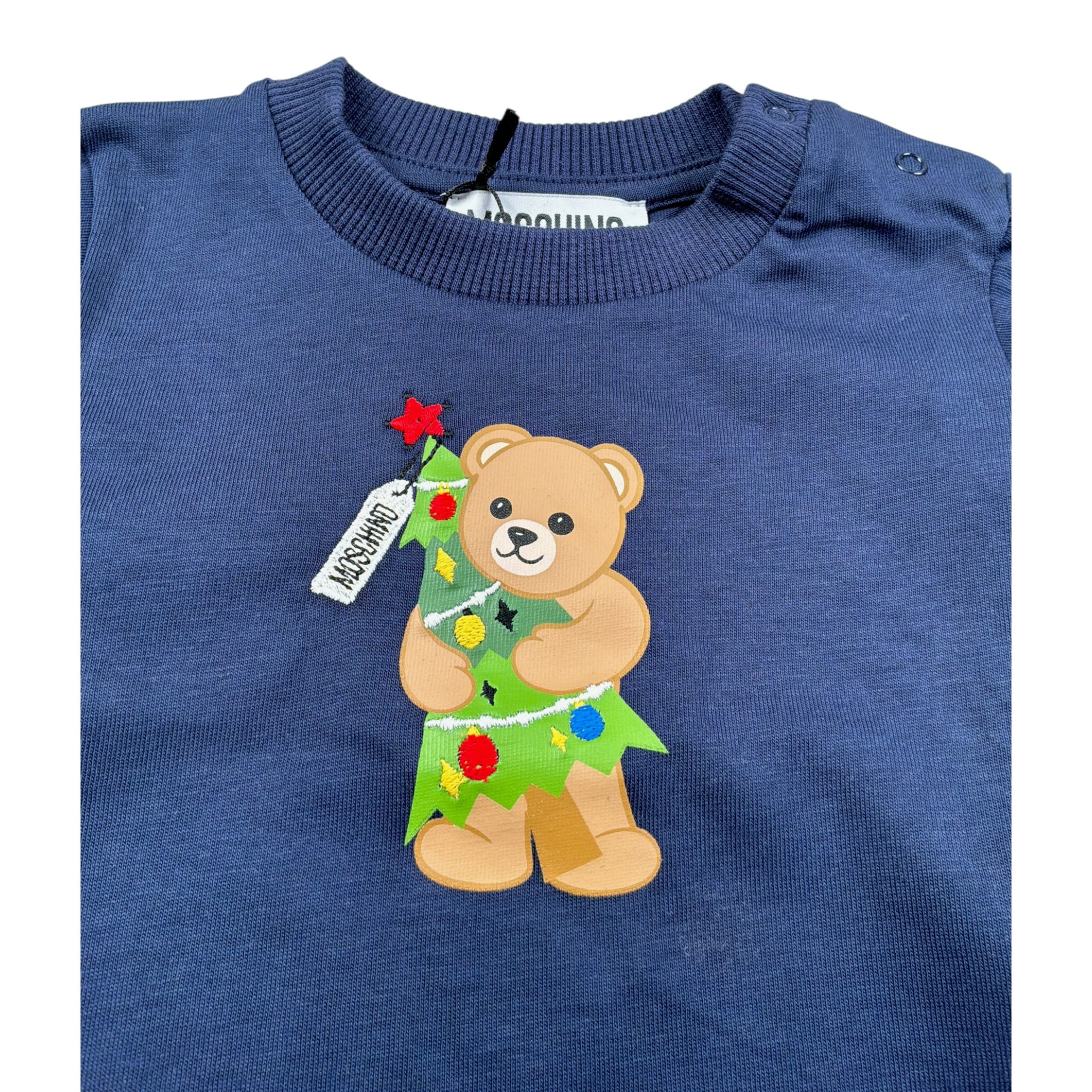 Moschino Shirt Girocollo tinta unita con Logo Blu per Neonato MVO014 BLU MOSCHINO 
