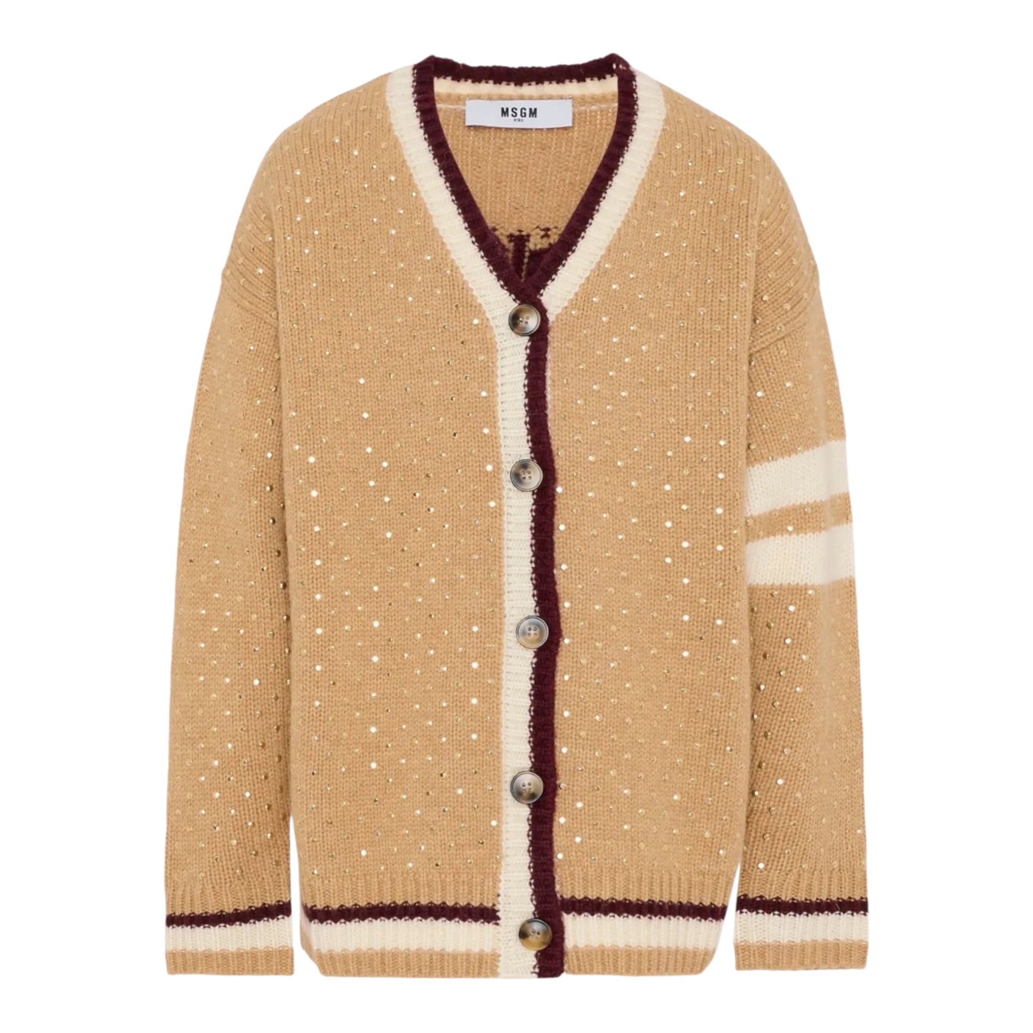 Msgm Cardigan tinta unita con Borchie Beige per Bambina F5MSJGCA081 BEIGE MSGM 