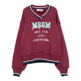 Msgm Felpa tinta unita con Scollo A V E Stampa Bordeaux per Bambina F5MSJGSW124 BORDEAUX MSGM 