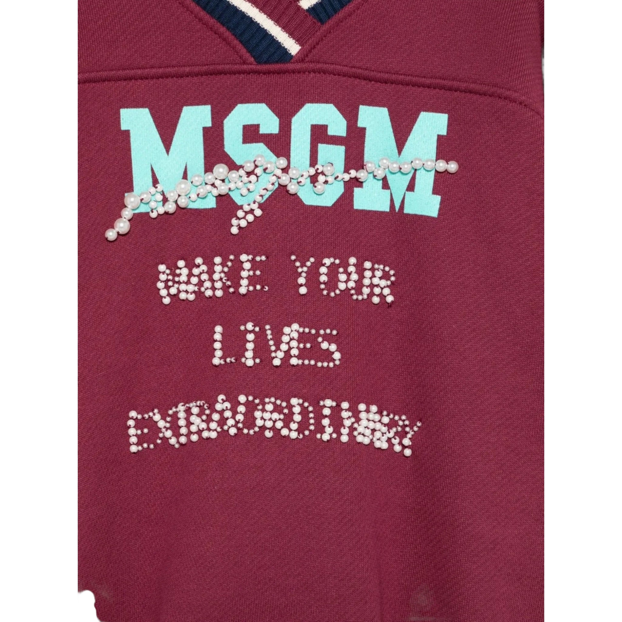 Msgm Felpa tinta unita con Scollo A V E Stampa Bordeaux per Bambina F5MSJGSW124X BORDEAUX MSGM 