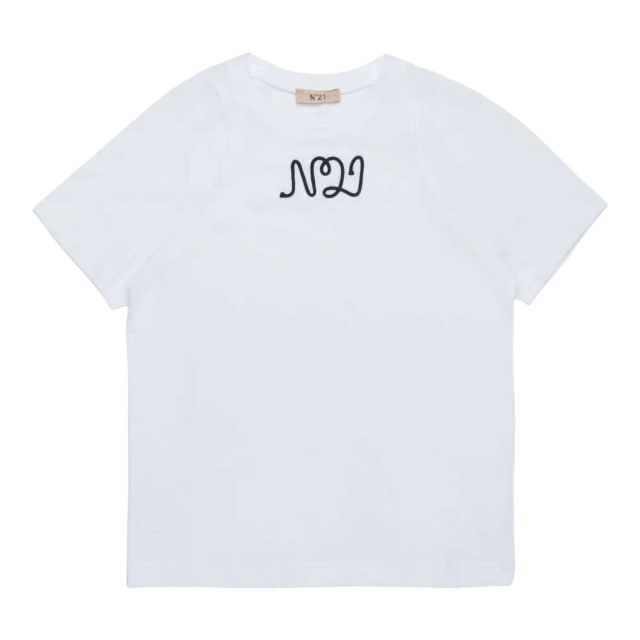 N°21 T-Shirt tinta unita Girocollo con Stampa Bianco per Bambina N2105J BIANCO N°21 