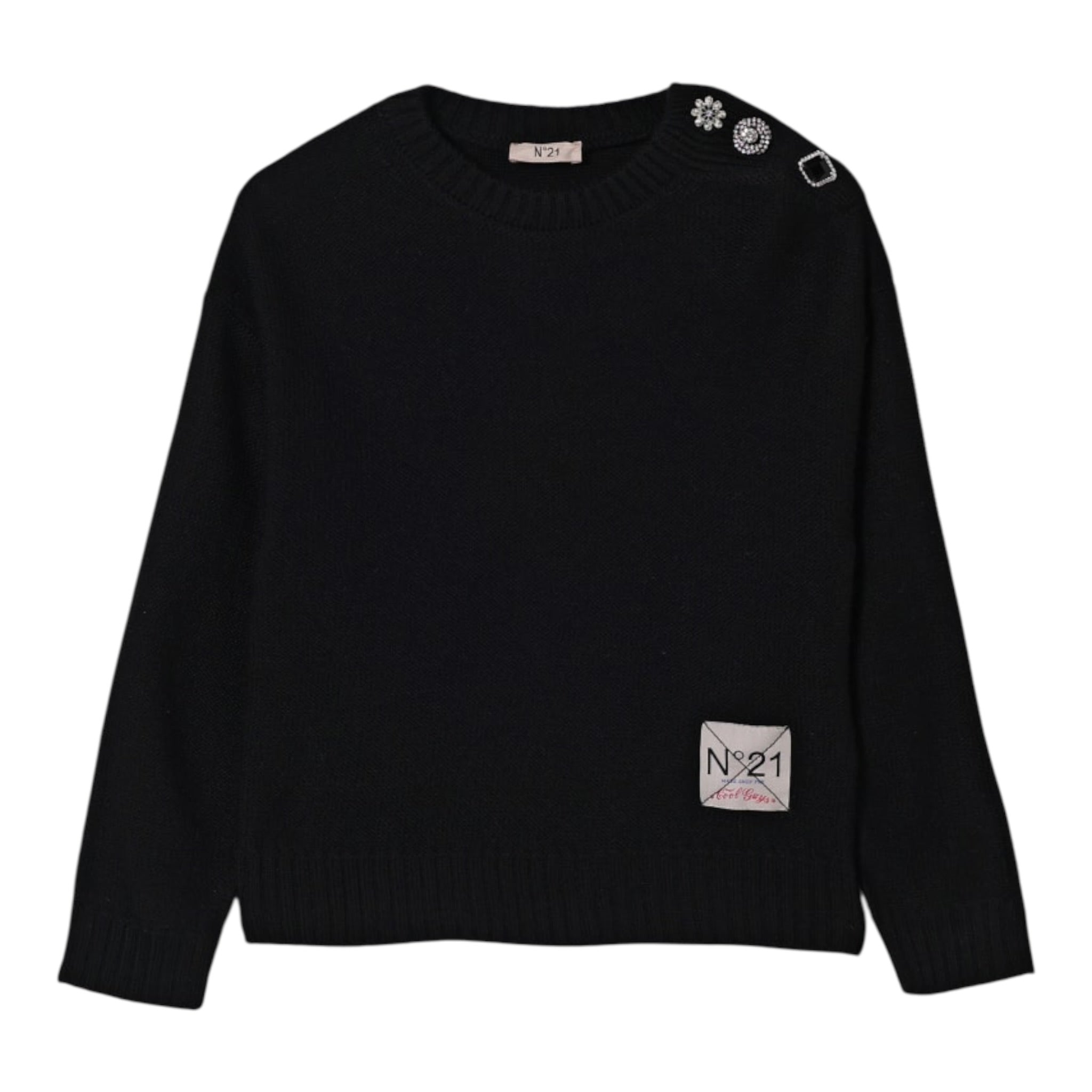 N°21 Maglia Girocollo tinta unita con Applicazioni Nero per Bambina N2106WX NERO N°21 