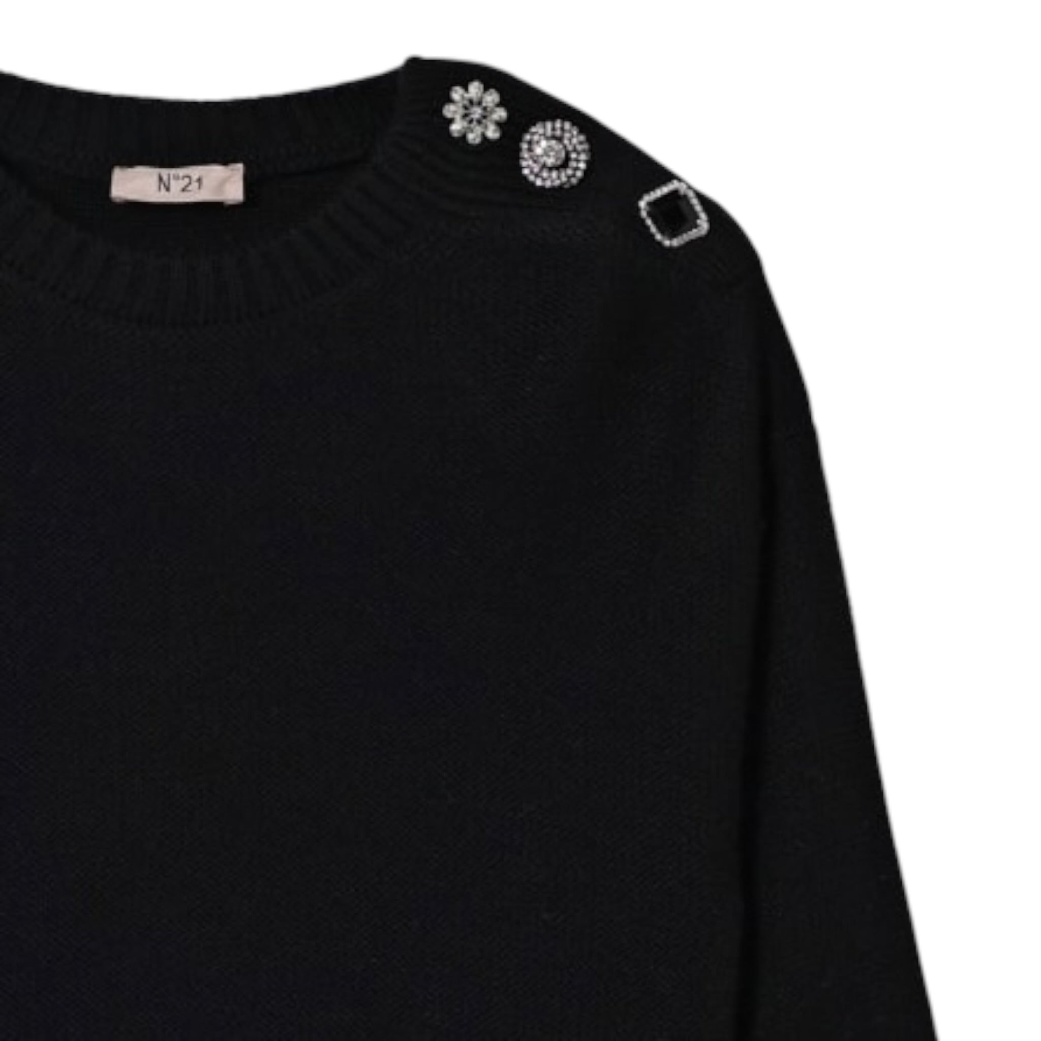 N°21 Maglia Girocollo tinta unita con Applicazioni Nero per Bambina N2106WX NERO N°21 