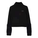 N°21 Maglia Collo Alto tinta unita con Logo Nero per Bambina N2106X NERO N°21 