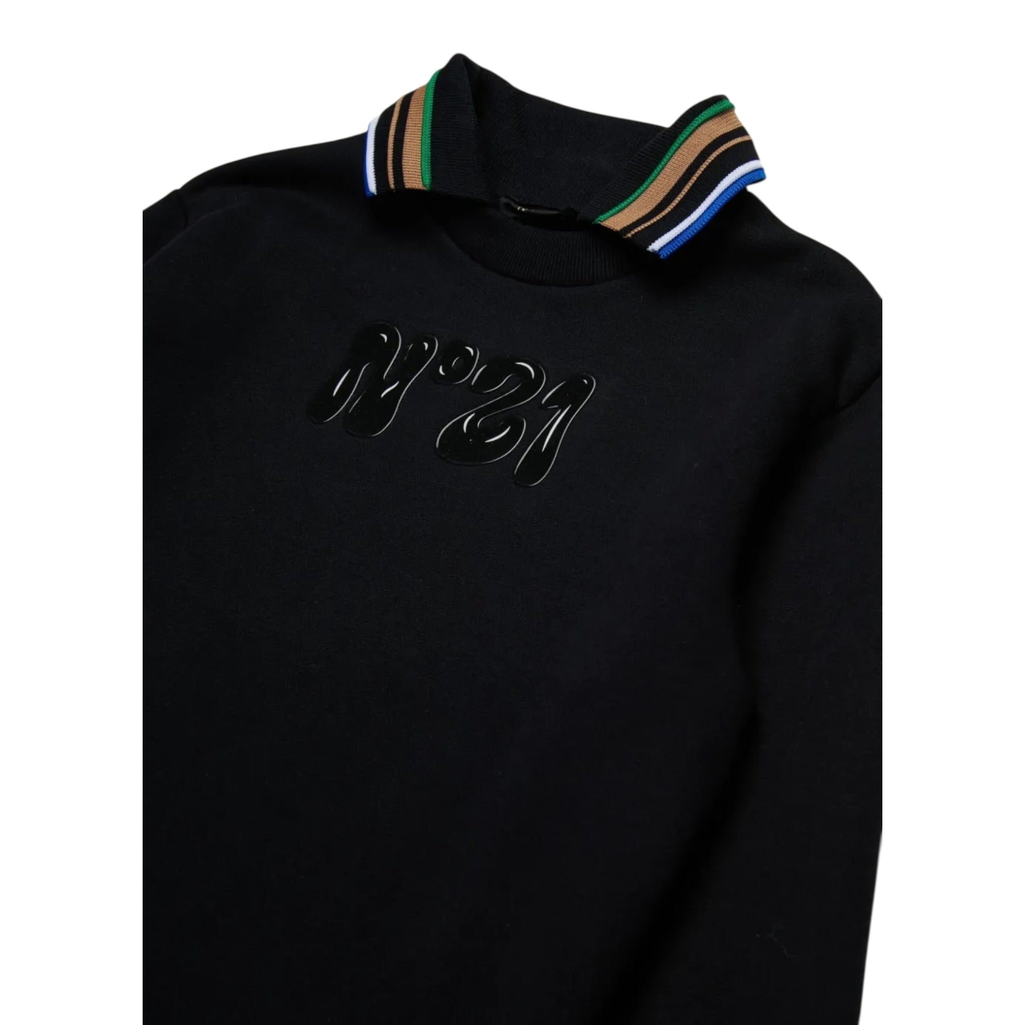 N°21 Felpa tinta unita con Colletto E Logo Nero per Bambino N2107K NERO N°21 