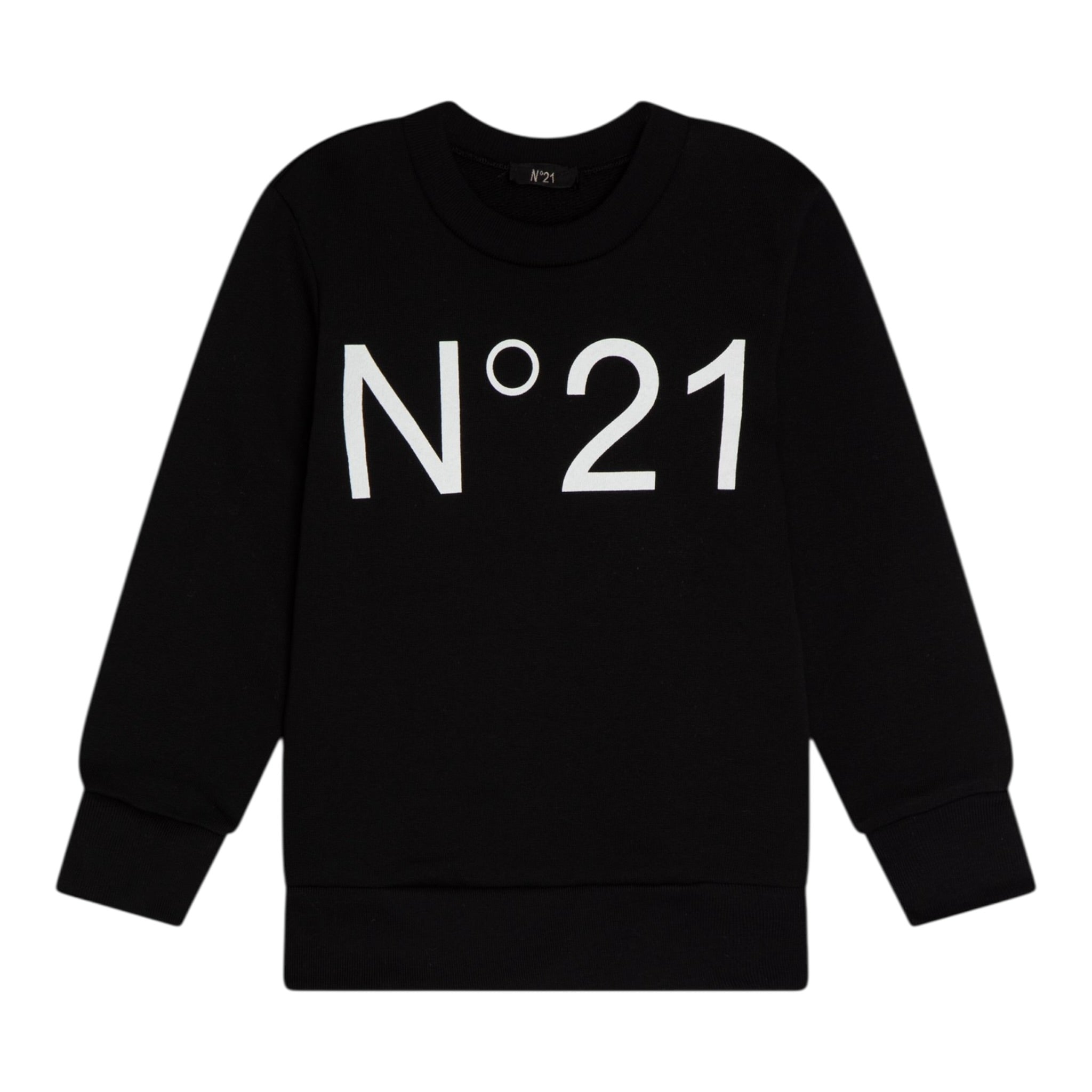 N°21 Felpa Chiusa Girocollo tinta unita con Logo Nero per Bambino N21588 NERO N°21 