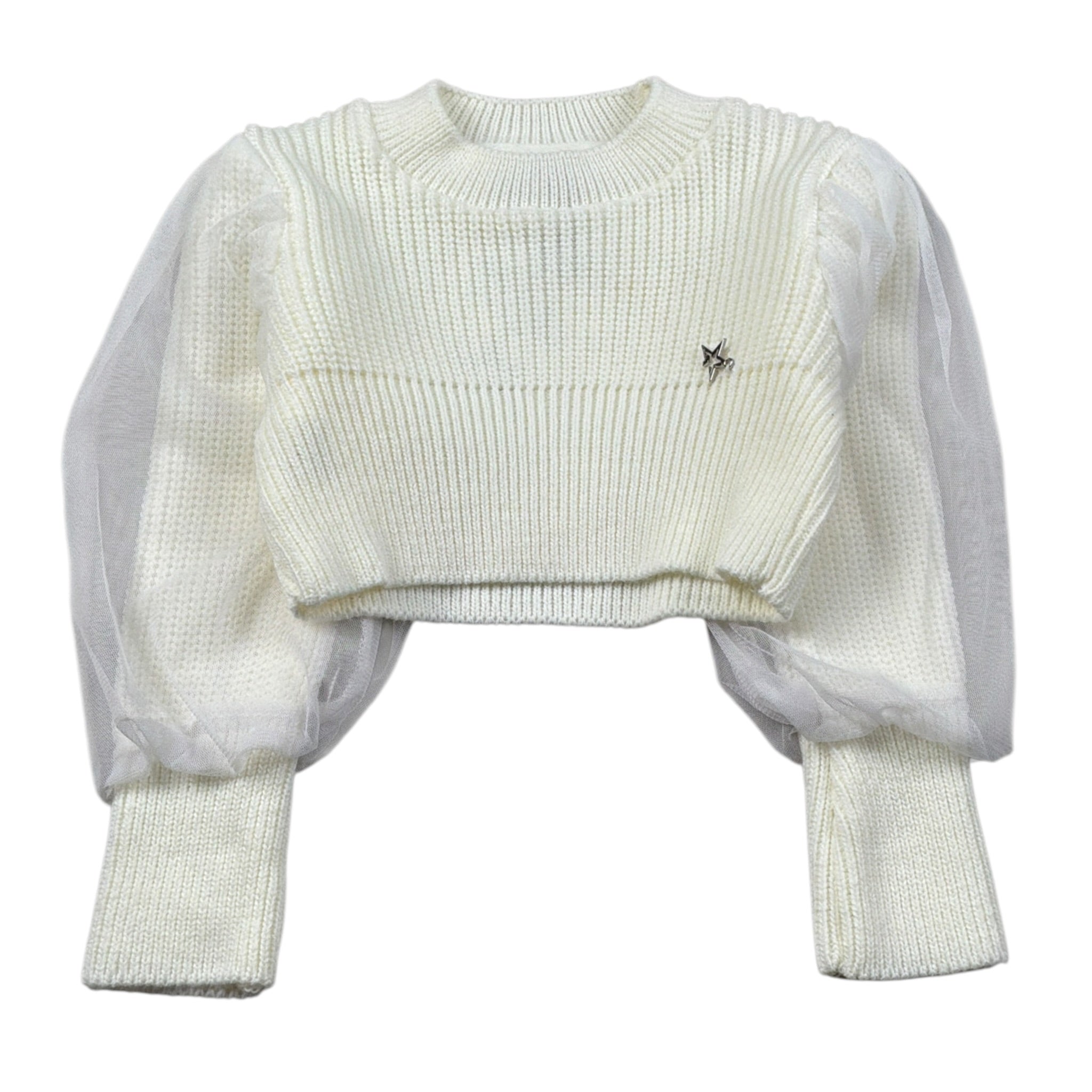 Naida Maglia tinta unita con Maniche Velate Panna per Bambina NAMA368 PANNA NAIDA 
