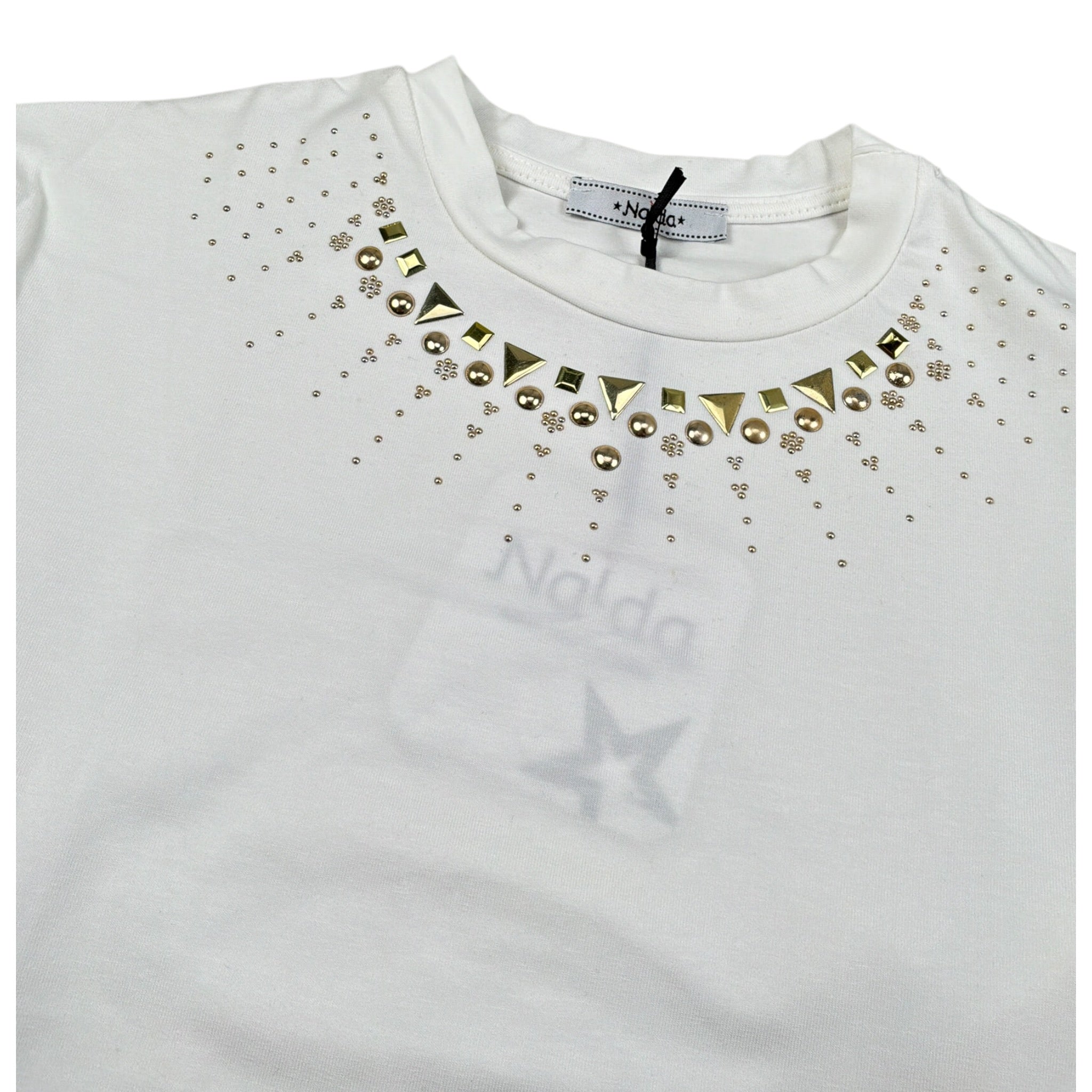 Naida Shirt Girocollo tinta unita con Brillantini Panna per Bambina NATS233 PANNA NAIDA 