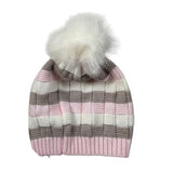 Ninnaoh Cappello Tricolore con Fantasia E Pon Pon Rosa per Neonata I25CAF323PEL ROSA NINNAOH 