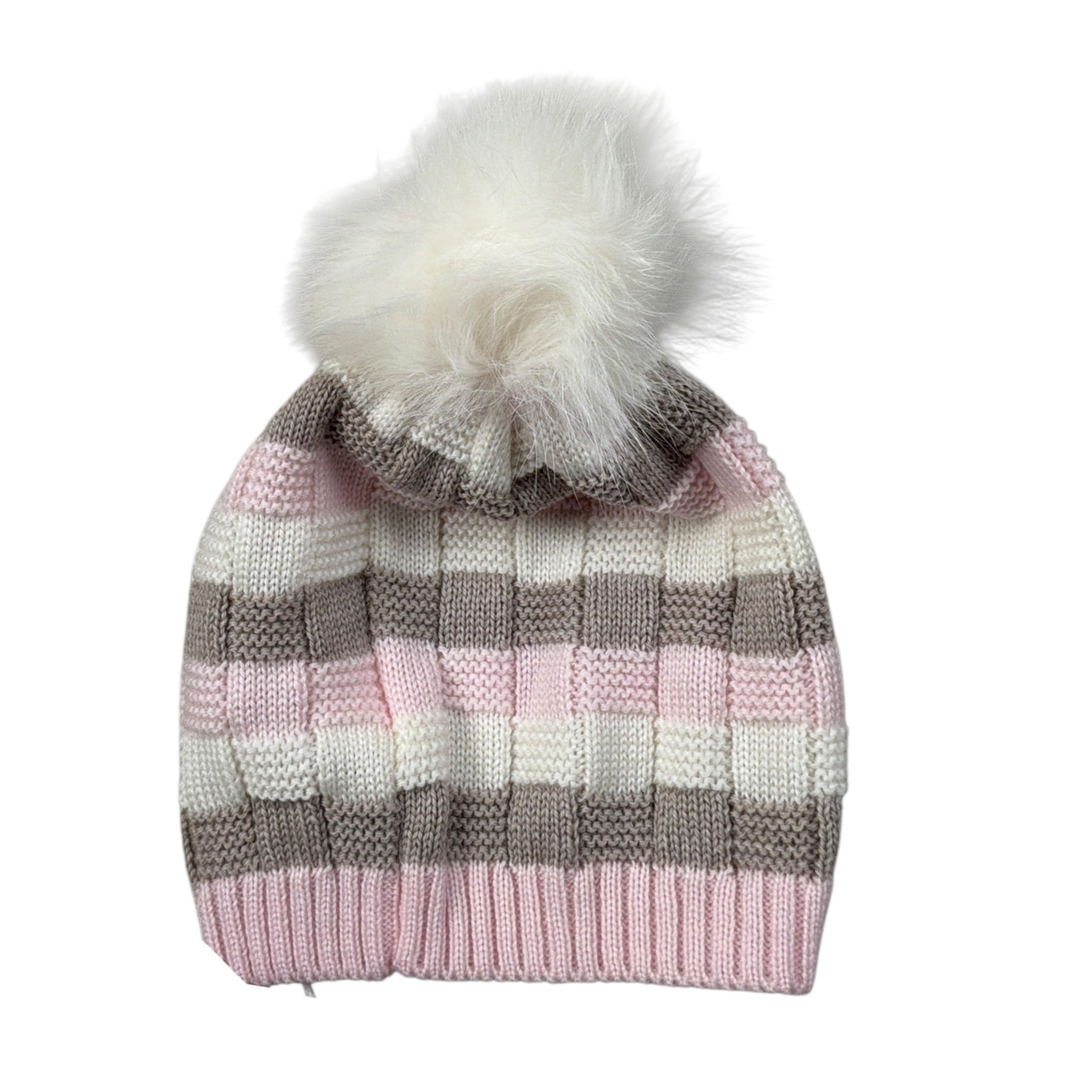 Ninnaoh Cappello Tricolore con Fantasia E Pon Pon Rosa per Neonata I25CAF323PEL ROSA NINNAOH 