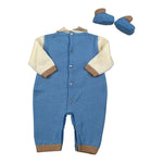 Ninnaoh Set Tutina-Babbucce In Filo tinta unita Blu per Neonato I25TF326 BLU NINNAOH 