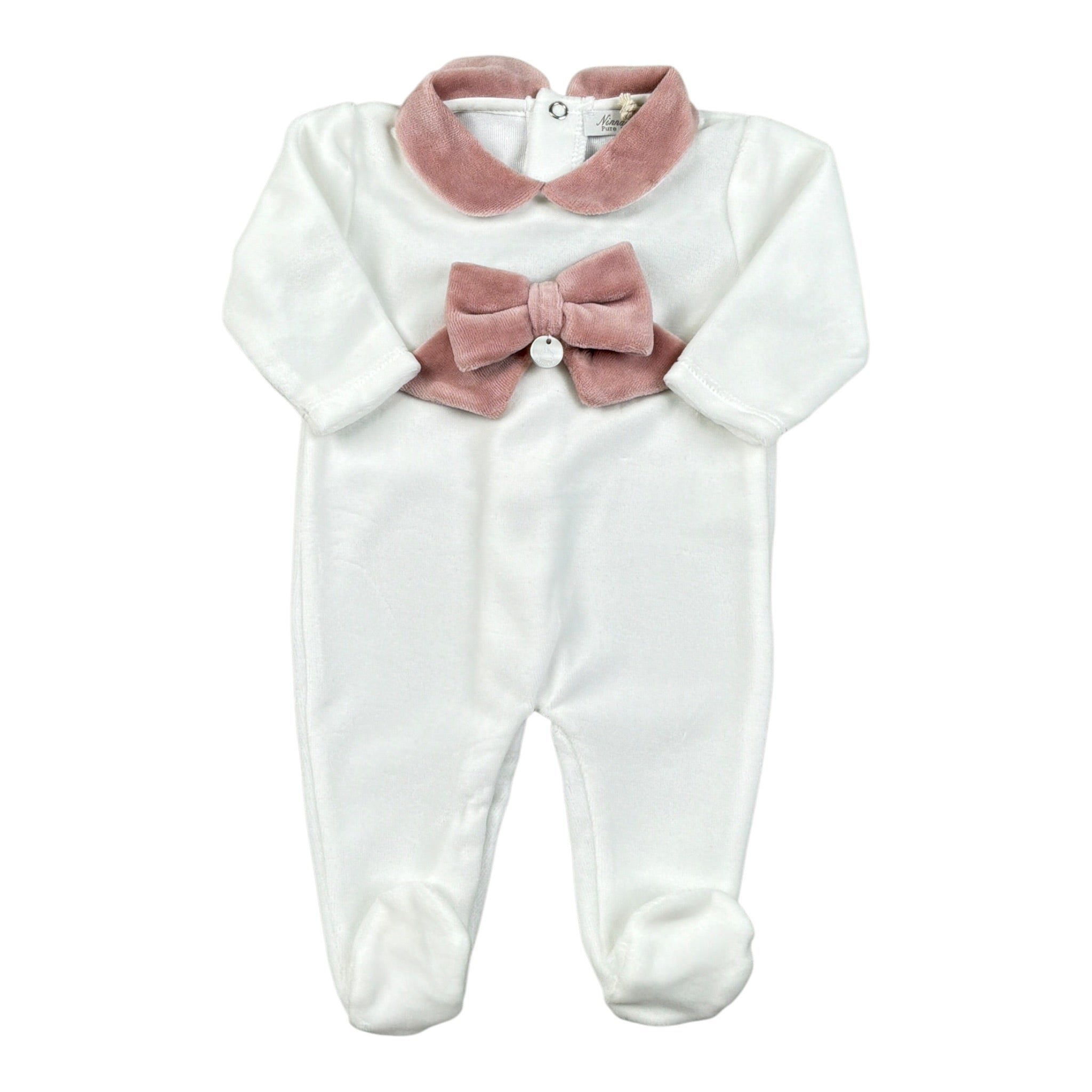 Ninnaoh Tutina tinta unita con Applicazioni In Velluto Bianco/Rosa per Neonata PR219662 BIANCO/ROSA NINNAOH 