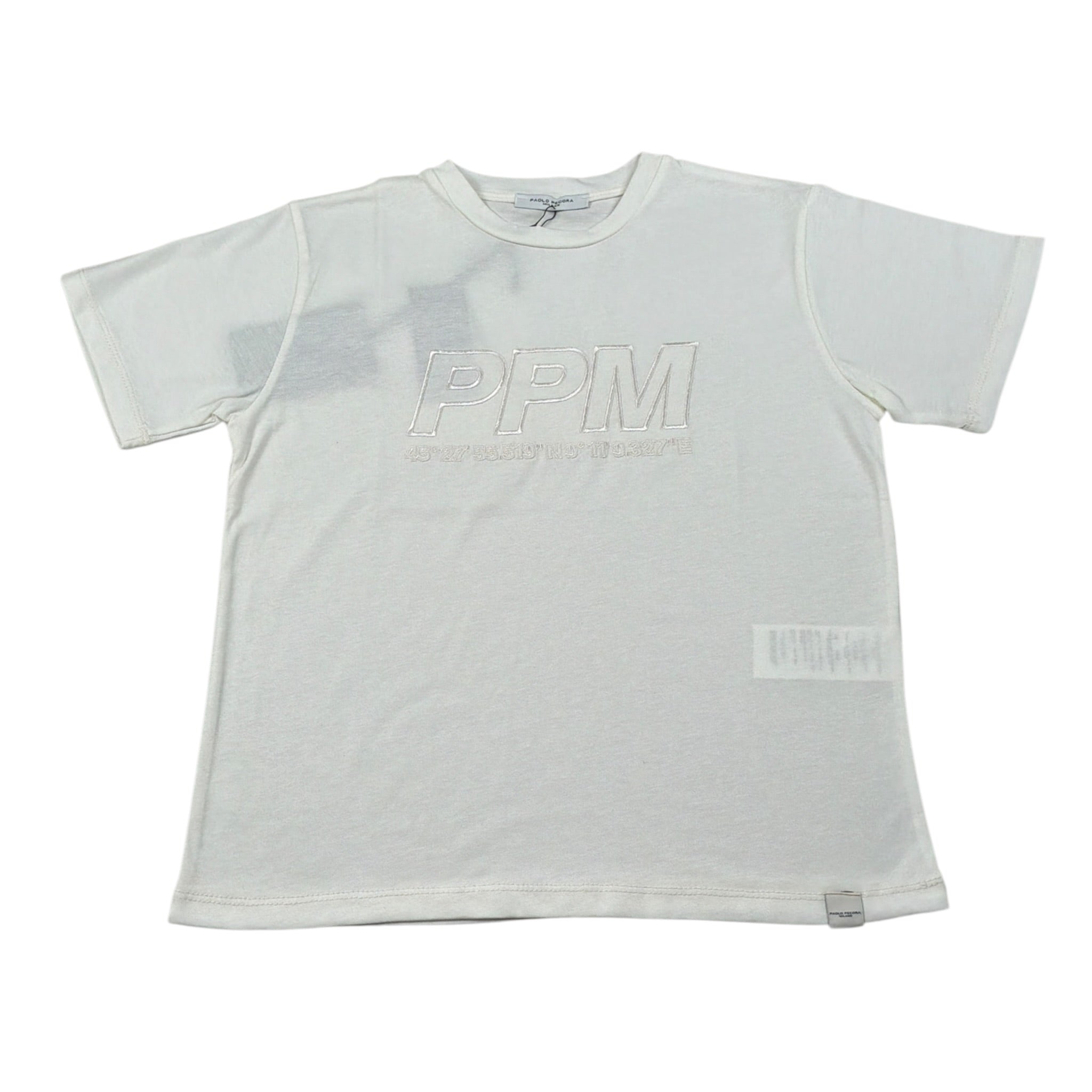 Paolo Pecora T-Shirt Girocollo tinta unita con Logo Panna per Bambino PP3738 PANNA PAOLO PECORA 