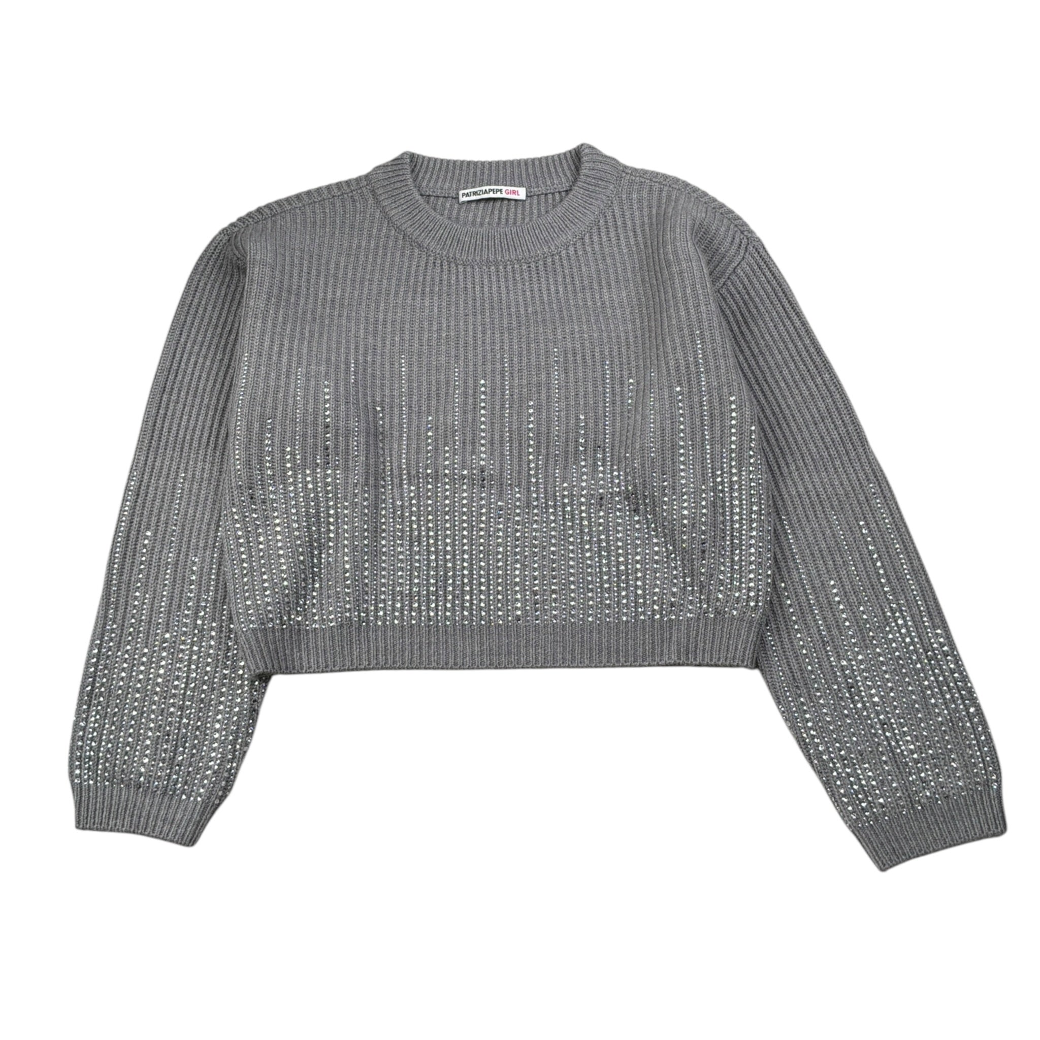 Patrizia Pepe Maglia tinta unita con Brillantini Grigio per Bambina 7K0059 GRIGIO PATRIZIA PEPE 