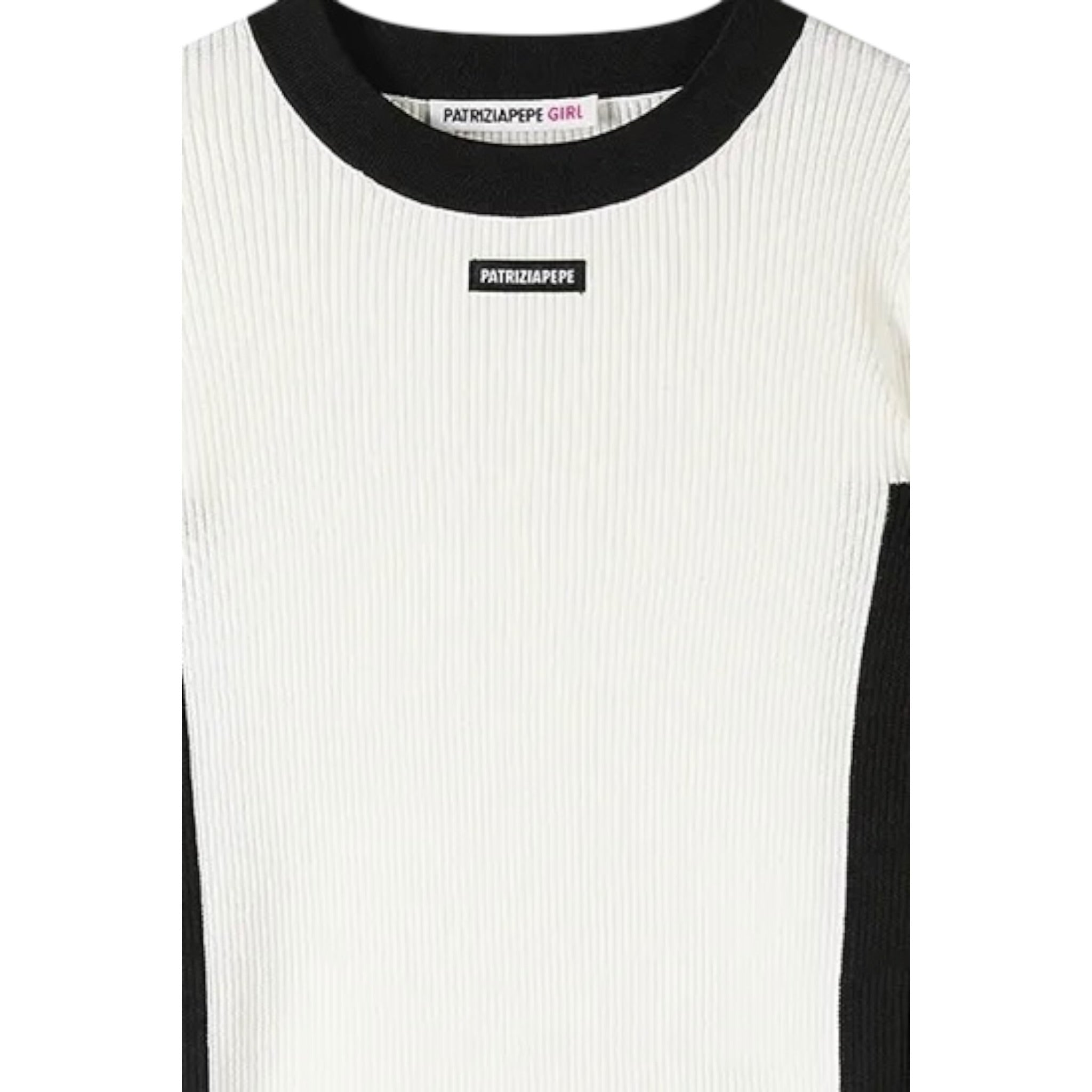 Patrizia Pepe Maglia tinta unita con Profili In Contrasto Bianco per Bambina 7K0063X BIANCO PATRIZIA PEPE 