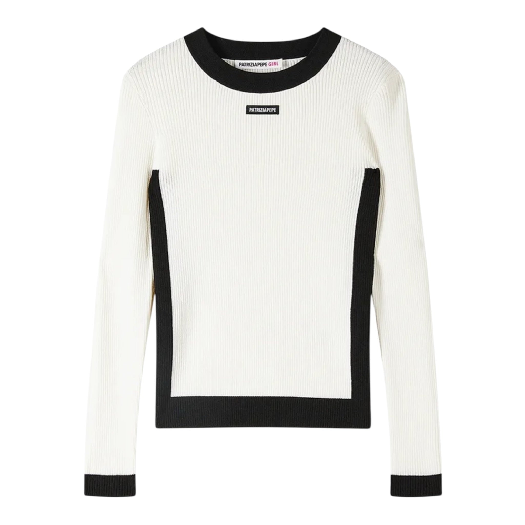 Patrizia Pepe Maglia tinta unita con Profili In Contrasto Bianco per Bambina 7K0063XX BIANCO PATRIZIA PEPE 