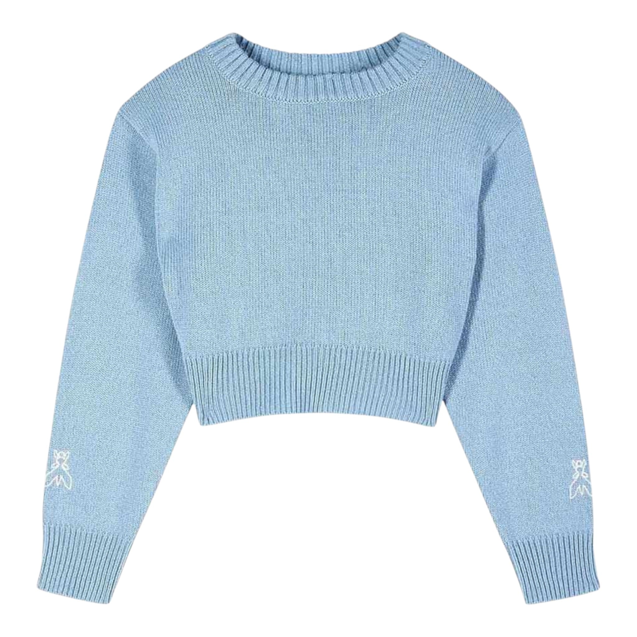 Patrizia Pepe Maglia Girocollo tinta unita con Stampa Logo Azzurro per Bambina 7K0069XX AZZURRO PATRIZIA PEPE 