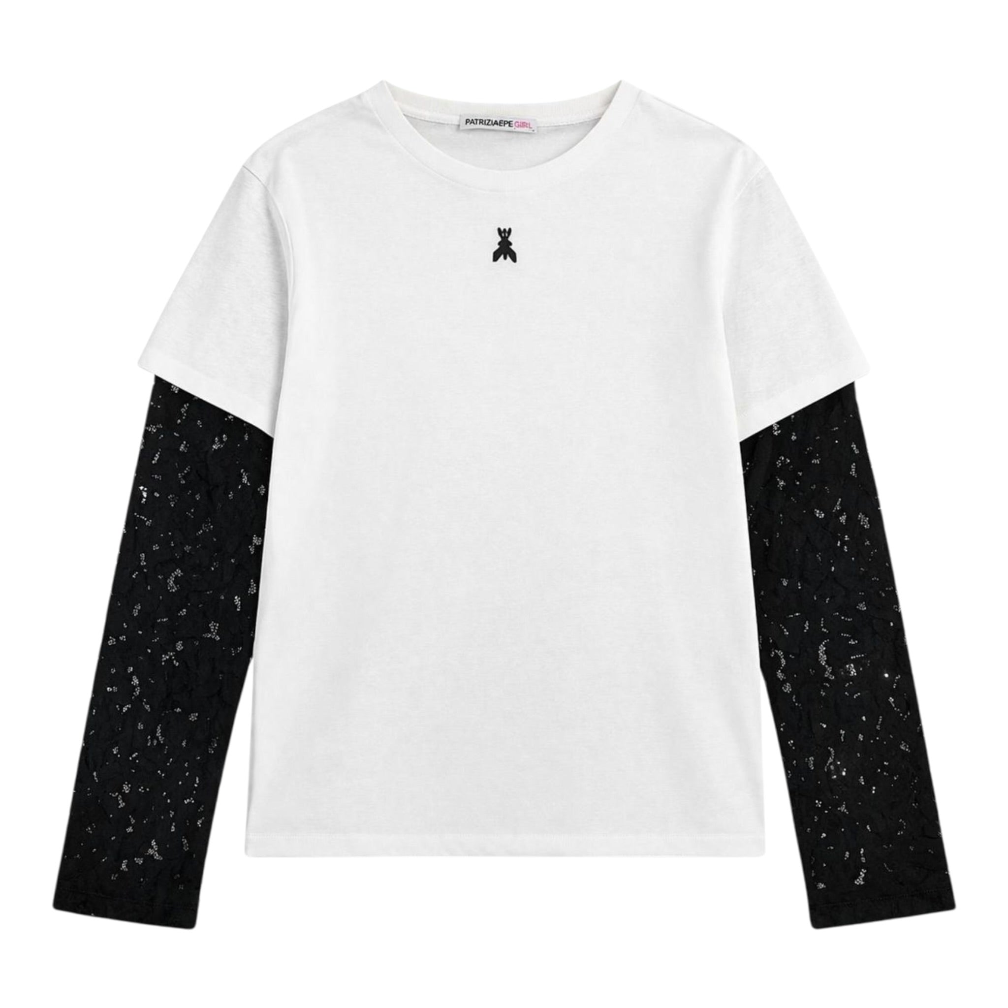 Patrizia Pepe Shirt Bicolore con Maniche Ricamate Bianco per Bambina 7M0940 BIANCO PATRIZIA PEPE 