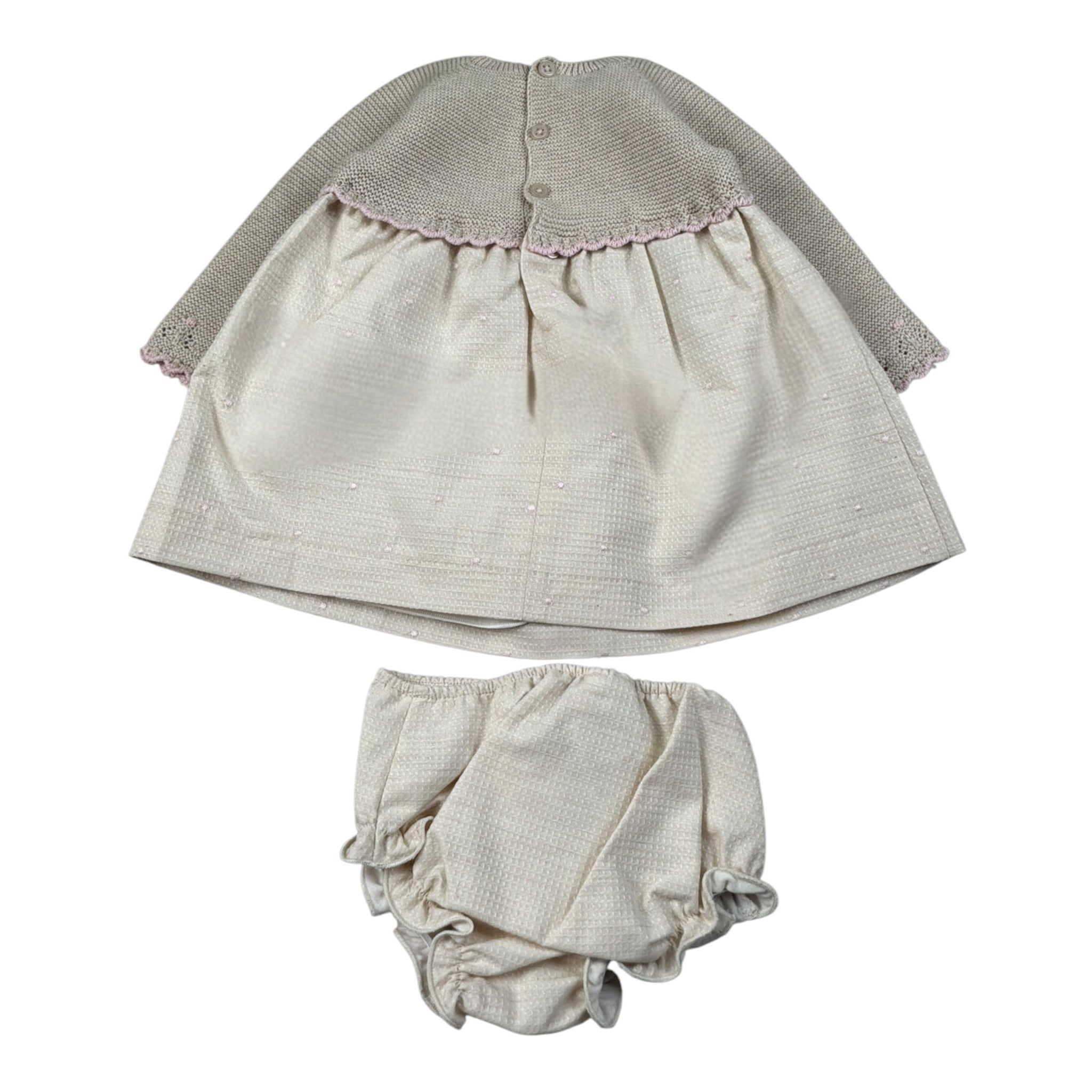 Paz Rodriguez Set Abito-Coulotte con Ricami Beige per Neonata 004123094 BEIGE PAZ RODRIGUEZ 