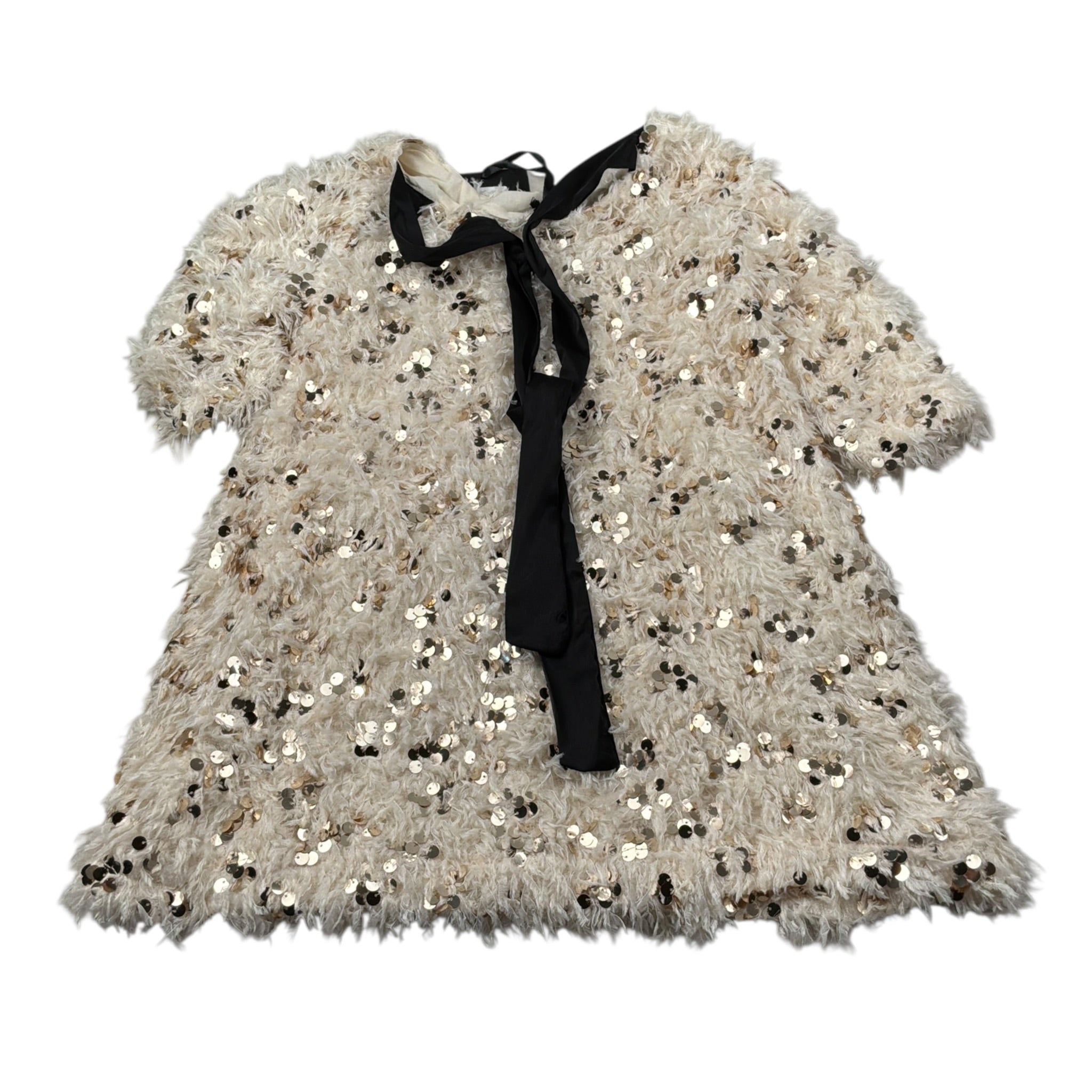 Petit Posh Abito Mezza Manica tinta unita con Paillettes Beige per Bambina GFJF25166VE BEIGE PETIT POSH 