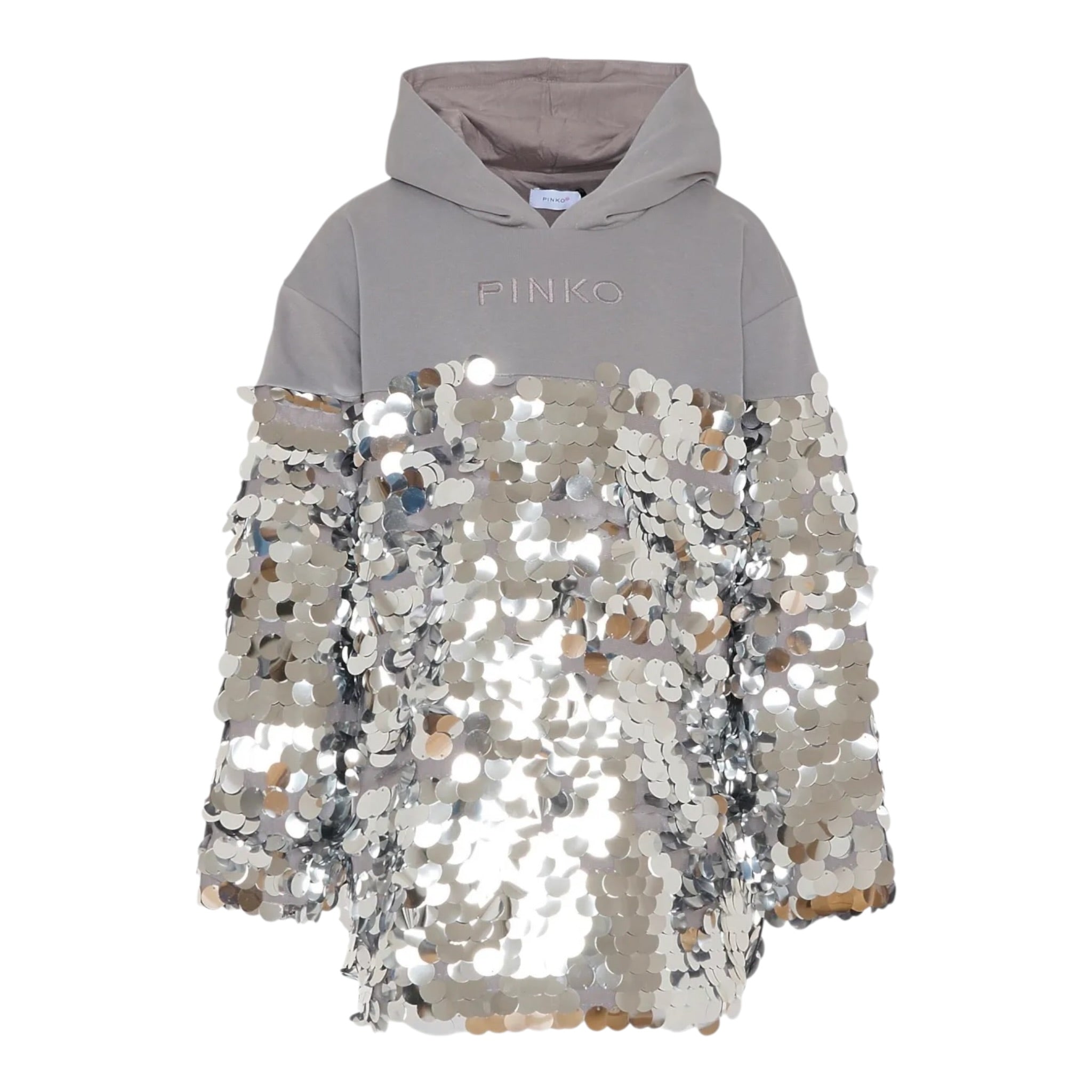 Pinko Abito Manica Lunga con Cappuccio E Paillettes Grigio per Bambina KFAB033 GRIGIO PINKO 