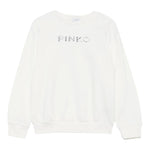 Pinko Felpa Chiusa Girocollo tinta unita con Logo Panna per Bambina KFFE011 PANNA PINKO 