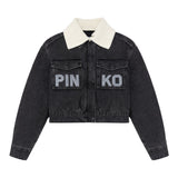 Pinko Giubbino In Denim tinta unita con Logo Nero per Bambina KFGB007X NERO PINKO 