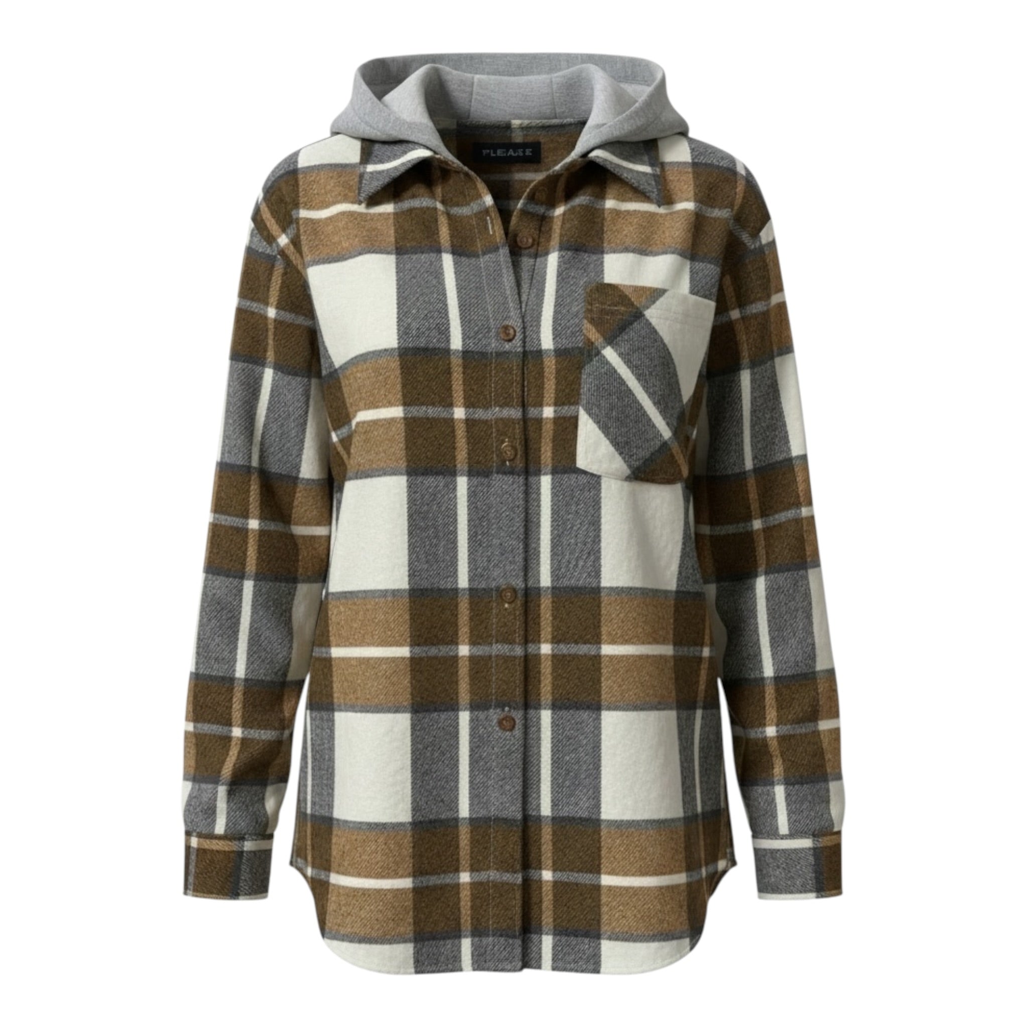 Please Camicia Bicolore con Fantasia Quadri E Cappuccio Cammello per Bambino CL75103B77 CAMMELLO PLEASE 