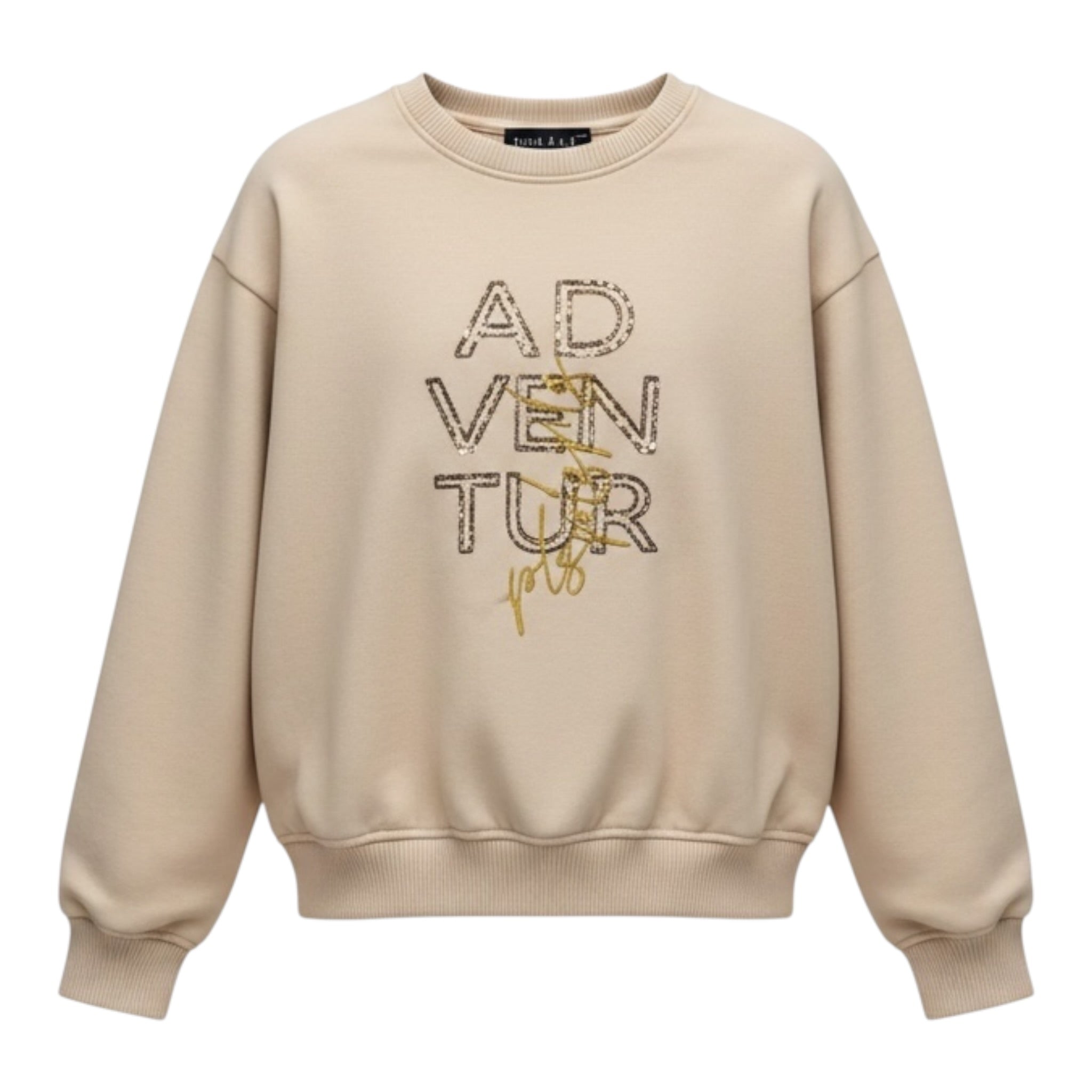 Please Felpa Girocollo tinta unita con Stampa Beige per Bambina LB30040B77 BEIGE PLEASE 