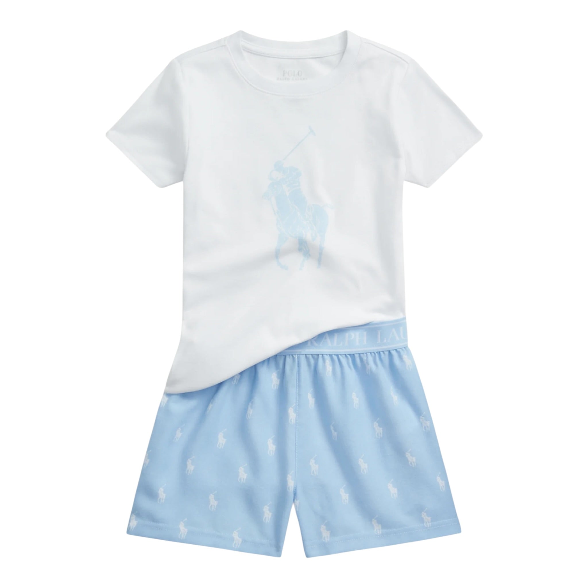 Ralph Lauren Pigiama 2 Pezzi T-Shirt-Short Bicolore Bianco/Azzurro per Bambina 4P0146 BIANCO/AZZURRO RALPH LAUREN 