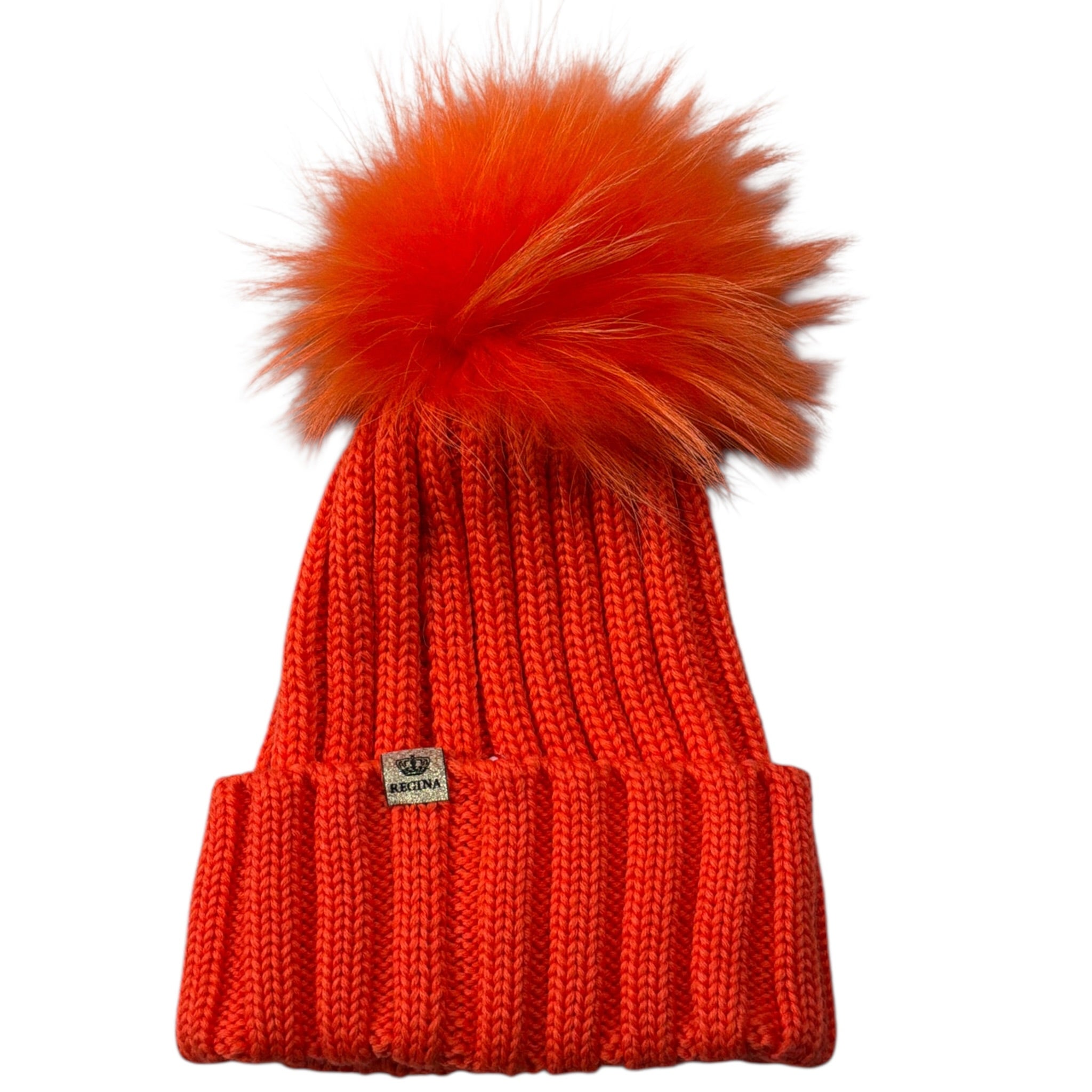 Regina Cappello tinta unita con Pon Pon Arancione per Bambina I20599 ARANCIONE REGINA 
