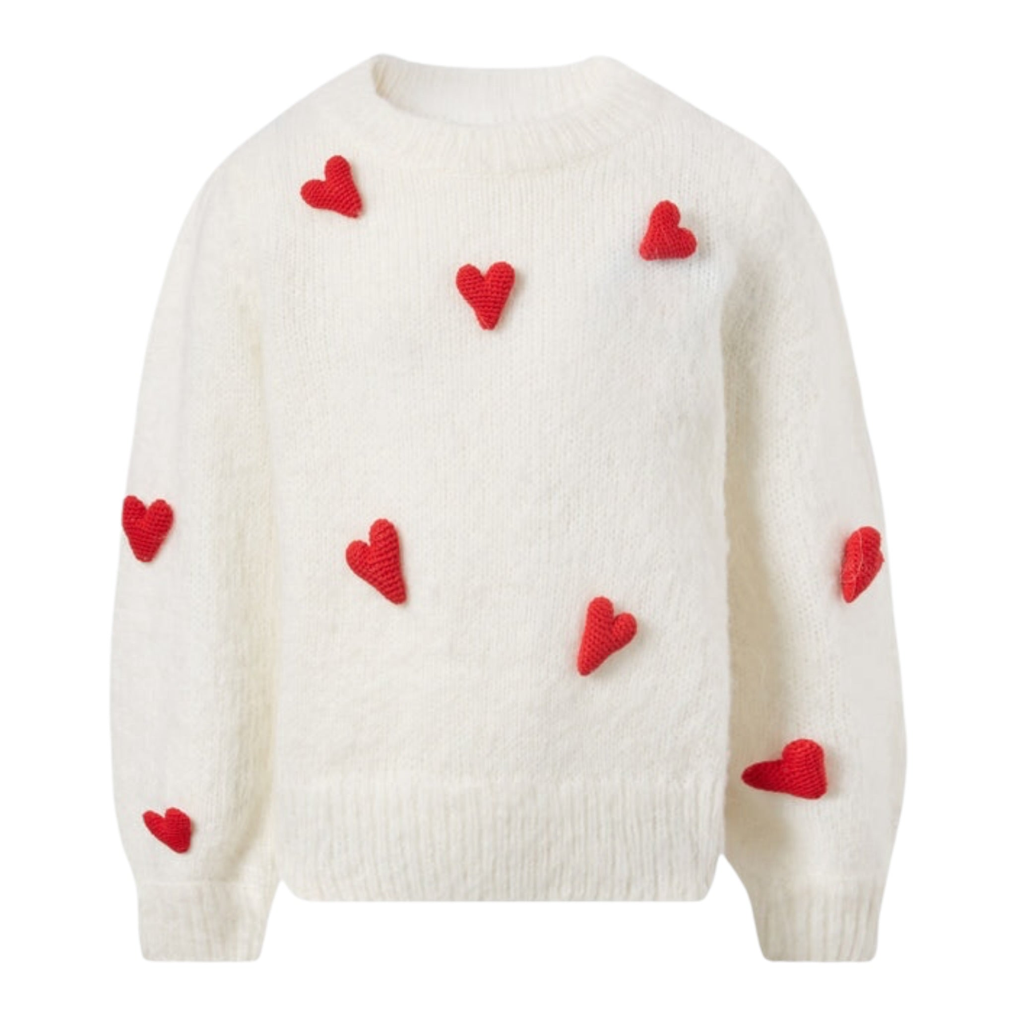 Saint Barth Maglia Girocollo tinta unita con Cuori Panna per Bambina 00783C PANNA SAINT BARTH 
