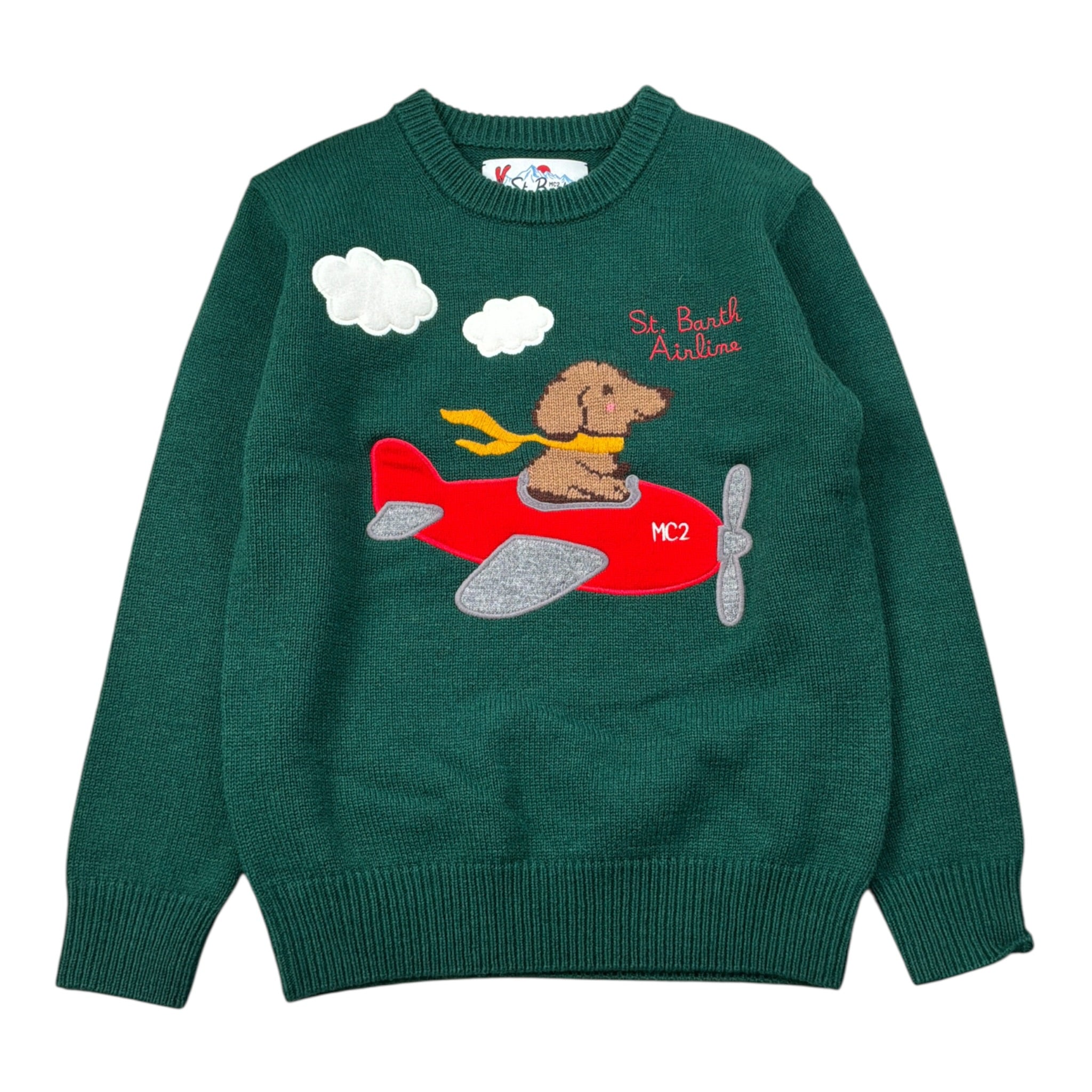 Saint Barth Maglia tinta unita con Stampa Verde per Bambino AIRLINE VERDE SAINT BARTH 
