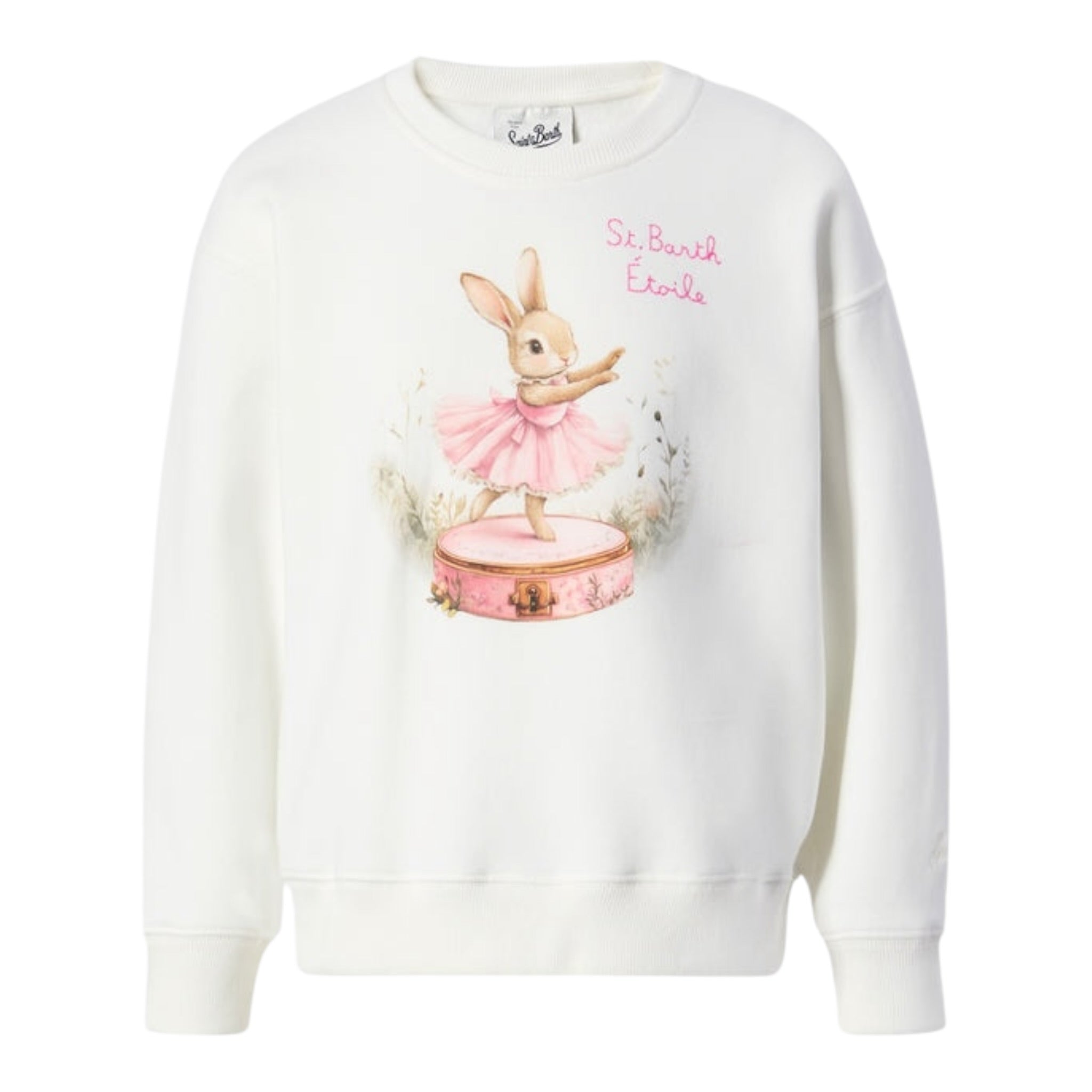 Saint Barth Felpa Chiusa Girocollo tinta unita con Stampa Bianco per Bambina BRN0002 BIANCO SAINT BARTH 