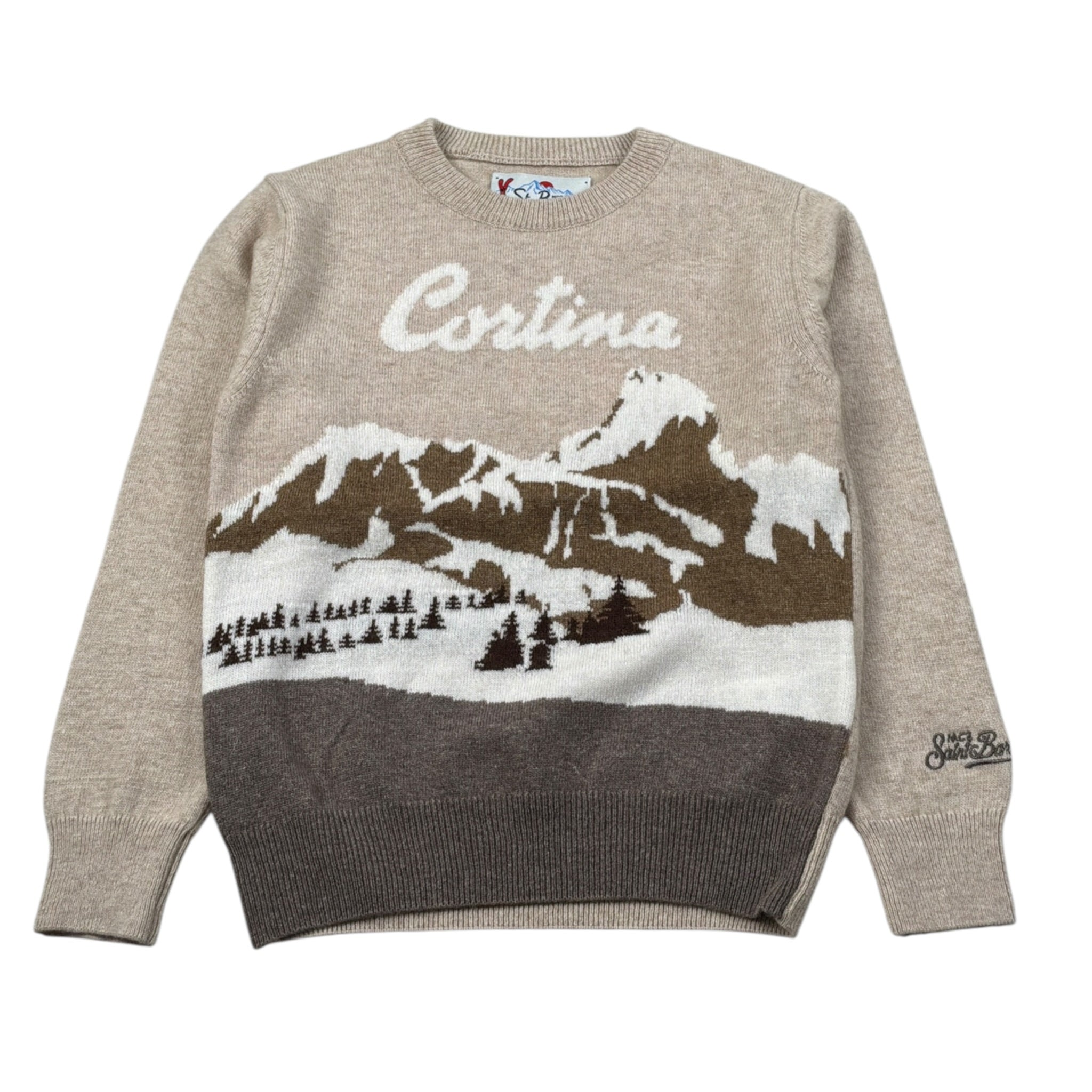 Saint Barth Maglia Girocollo tinta unita con Ricami Beige per Bambino CORTINACA BEIGE SAINT BARTH 