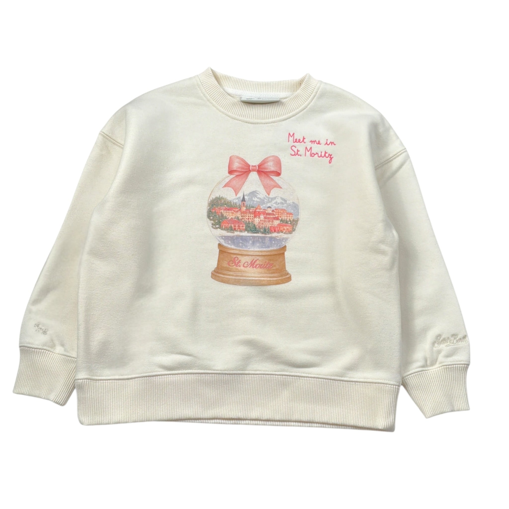 Saint Barth Felpa Girocollo tinta unita con Stampa Panna per Bambina MEETME PANNA SAINT BARTH 