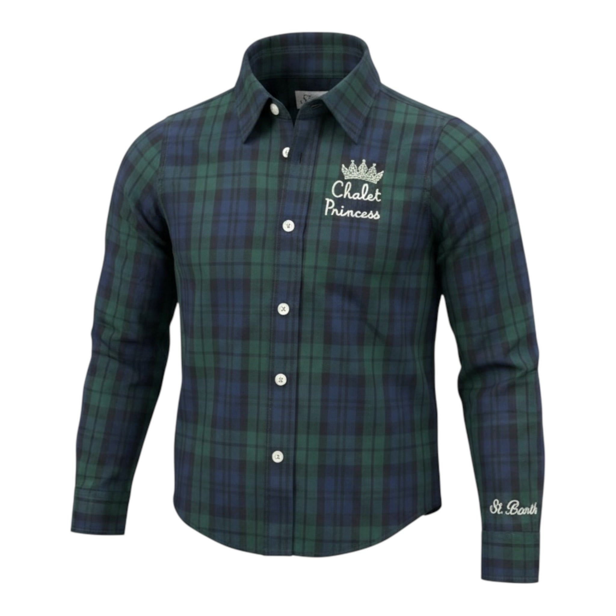 Saint Barth Camicia tinta unita con Fantasia A Quadri Verde per Bambina MEREDITH VERDE SAINT BARTH 
