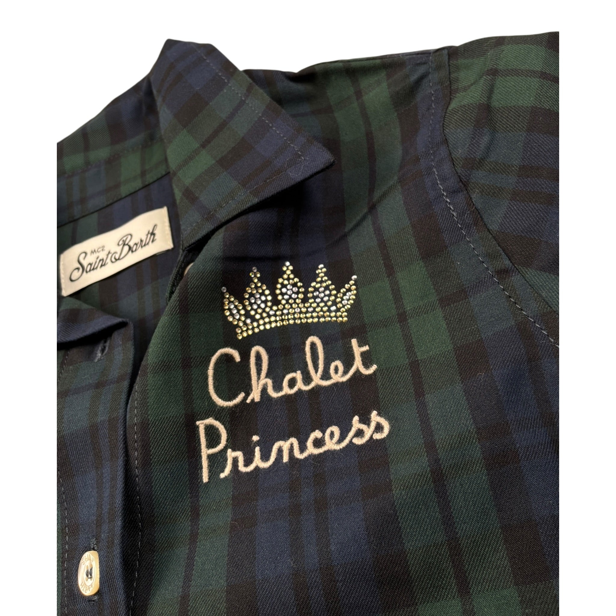 Saint Barth Camicia tinta unita con Fantasia A Quadri Verde per Bambina MEREDITH VERDE SAINT BARTH 