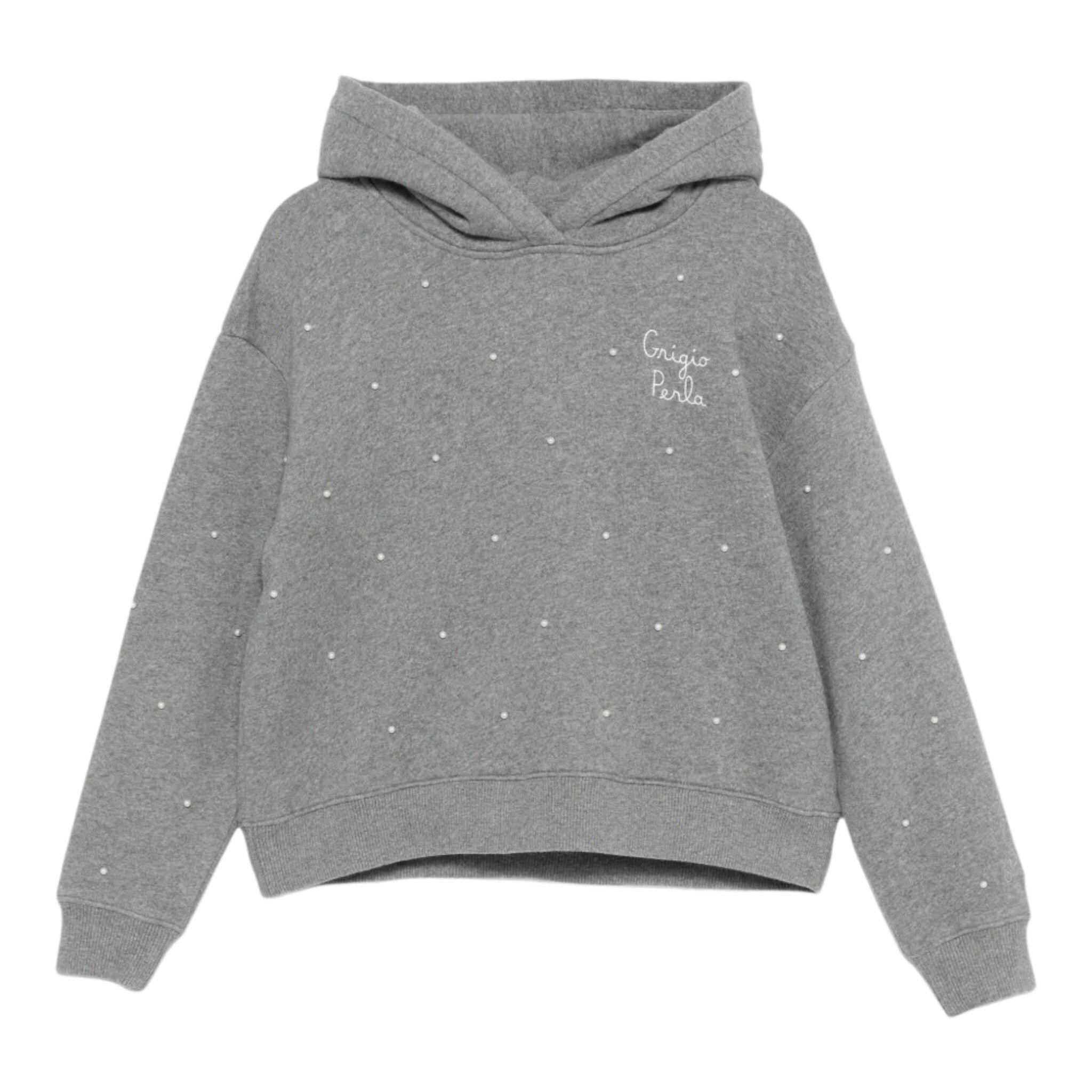 Saint Barth Felpa Chiusa con Cappuccio tinta unita con Perle Grigio per Bambina MINDY GRIGIO SAINT BARTH 