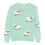 Saint Barth Maglia Girocollo tinta unita con Ricami Pecore Verde Acqua per Bambina PRC0005 VERDE ACQUA SAINT BARTH 