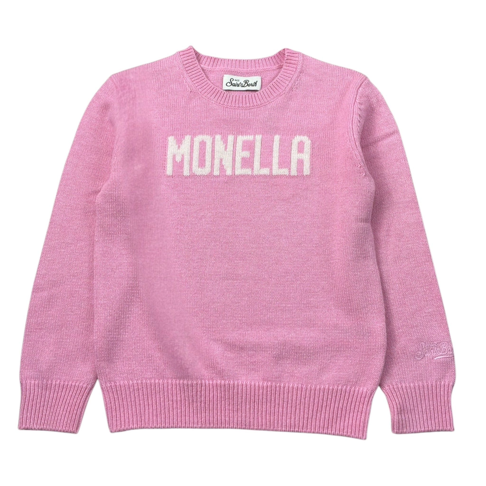 Saint Barth Maglia tinta unita con Stampa Rosa per Bambina PRINCESSMONELLA ROSA SAINT BARTH 