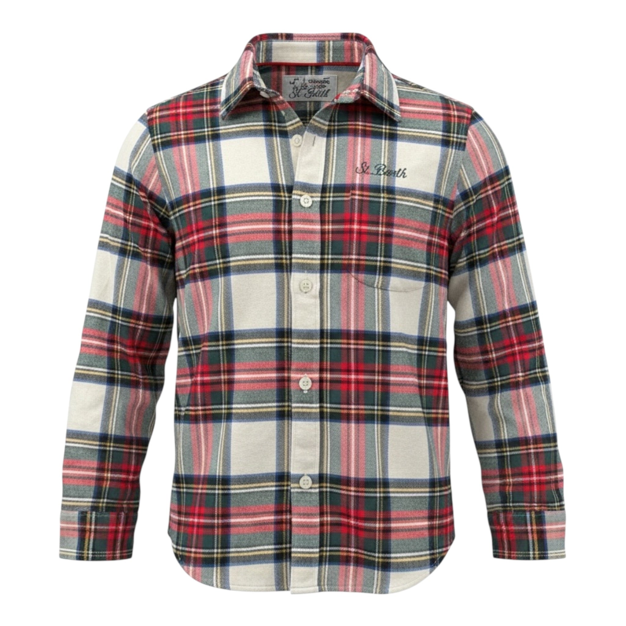 Saint Barth Camicia Bicolore con Fantasia A Quadri Rosso per Bambino STMORITZ380 ROSSO SAINT BARTH 