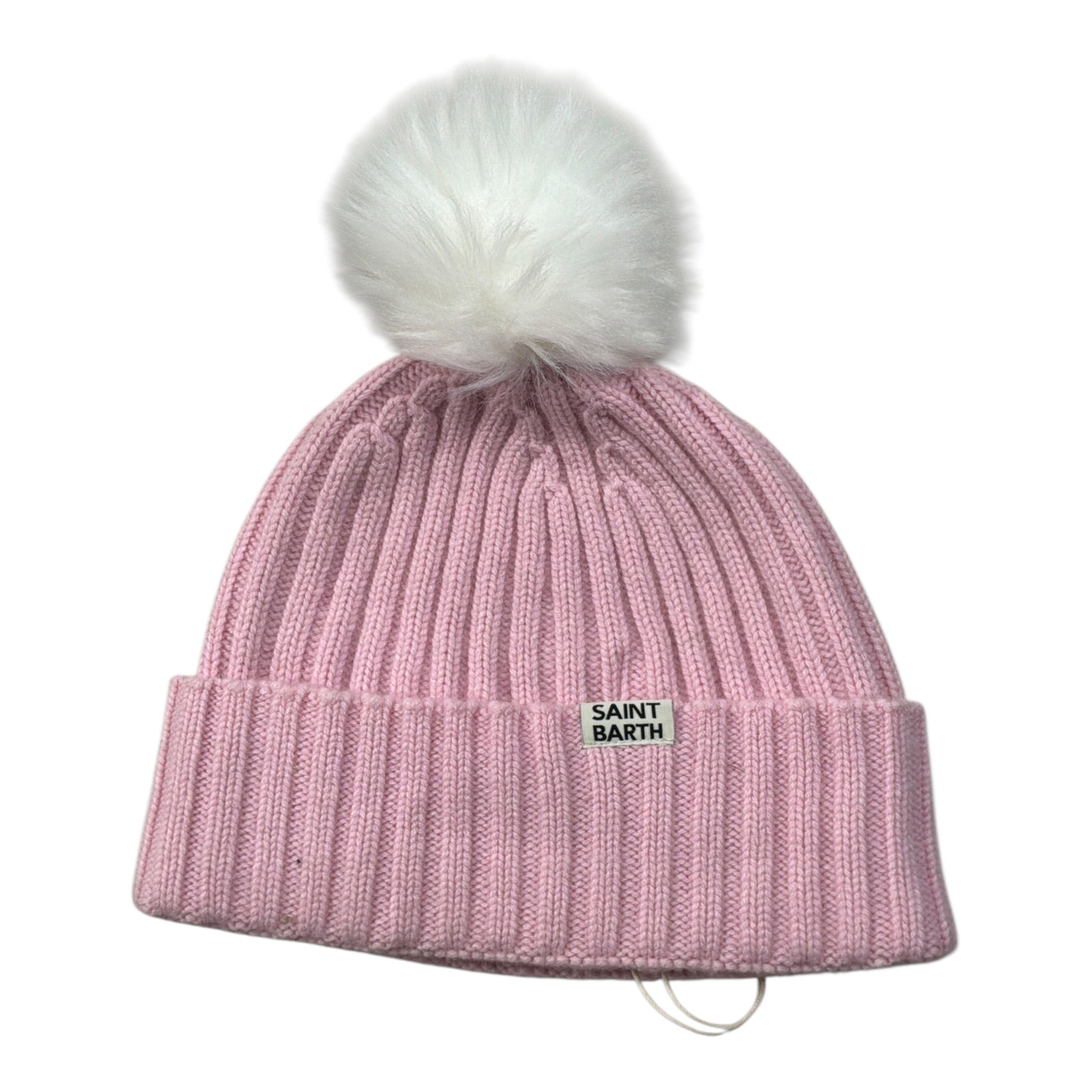 Saint Barth Cappello tinta unita con Pon Pon E Stampa Rosa per Bambina WENGENJR ROSA SAINT BARTH 