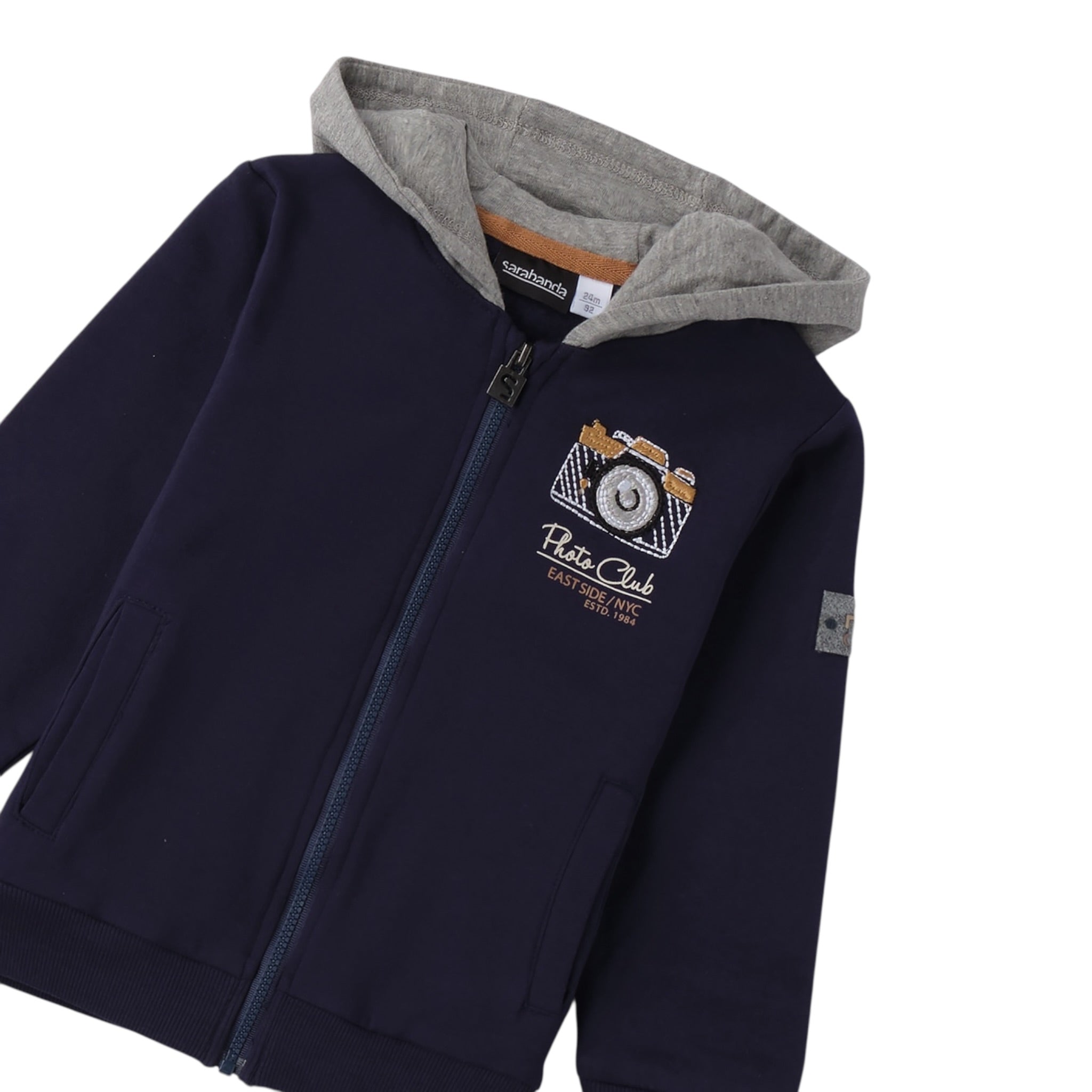 Sarabanda Felpa tinta unita con Cappuccio E Zip Blu per Bambino 0F133X BLU SARABANDA 