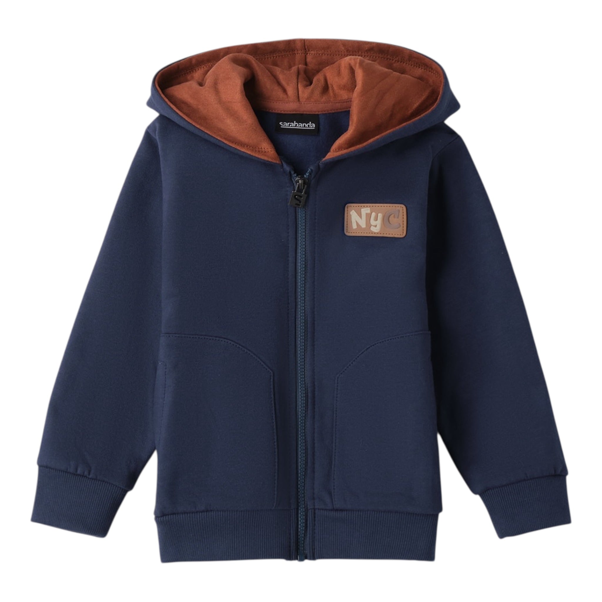 Sarabanda Felpa con Zip E Cappuccio tinta unita Blu per Neonato 0F145 BLU SARABANDA 