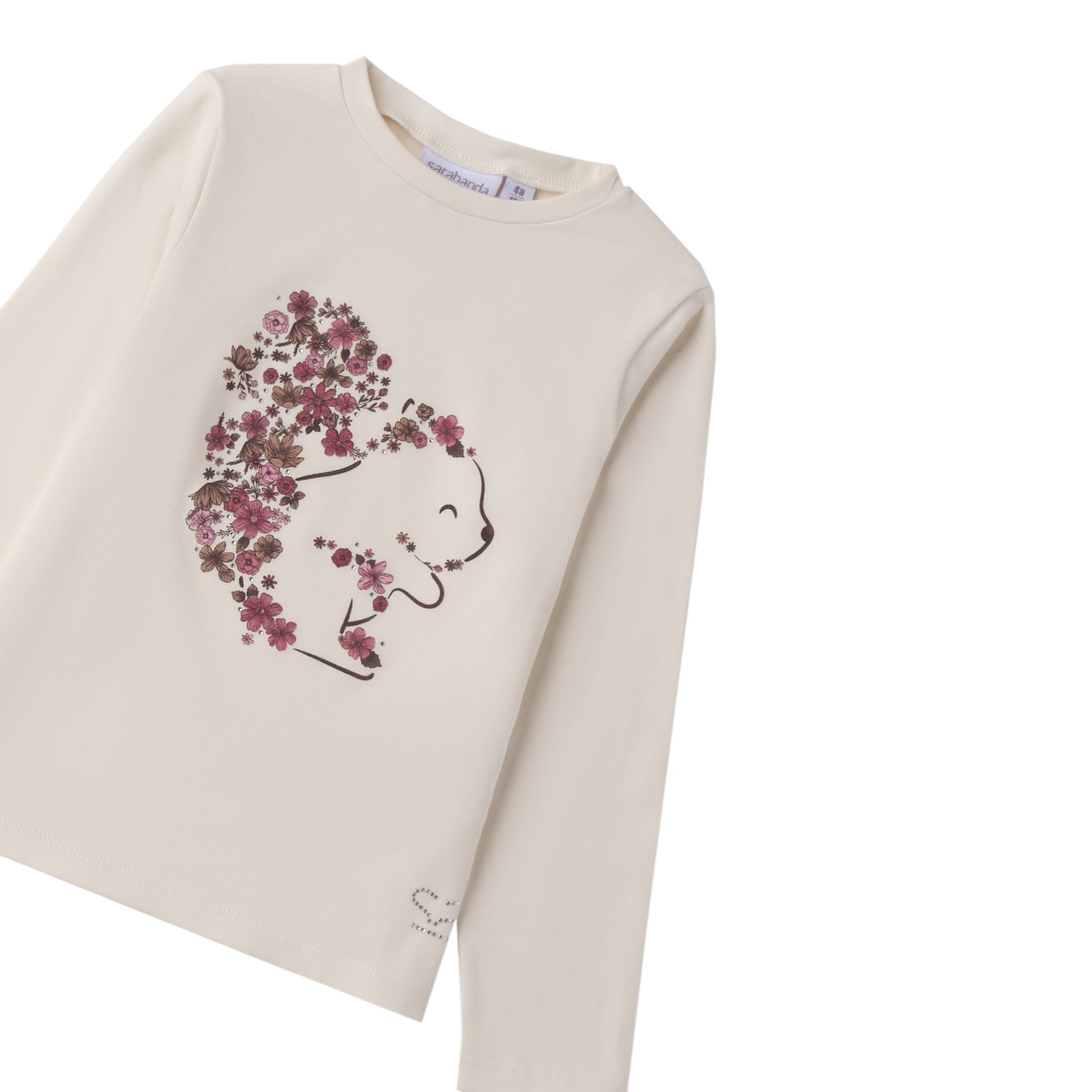 Sarabanda Shirt Girocollo tinta unita con Stampa Panna per Neonata 0F311 PANNA SARABANDA 