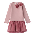 Sarabanda Abito tinta unita con Fiocco E Tulle Rosa per Bambina 0F340 ROSA SARABANDA 
