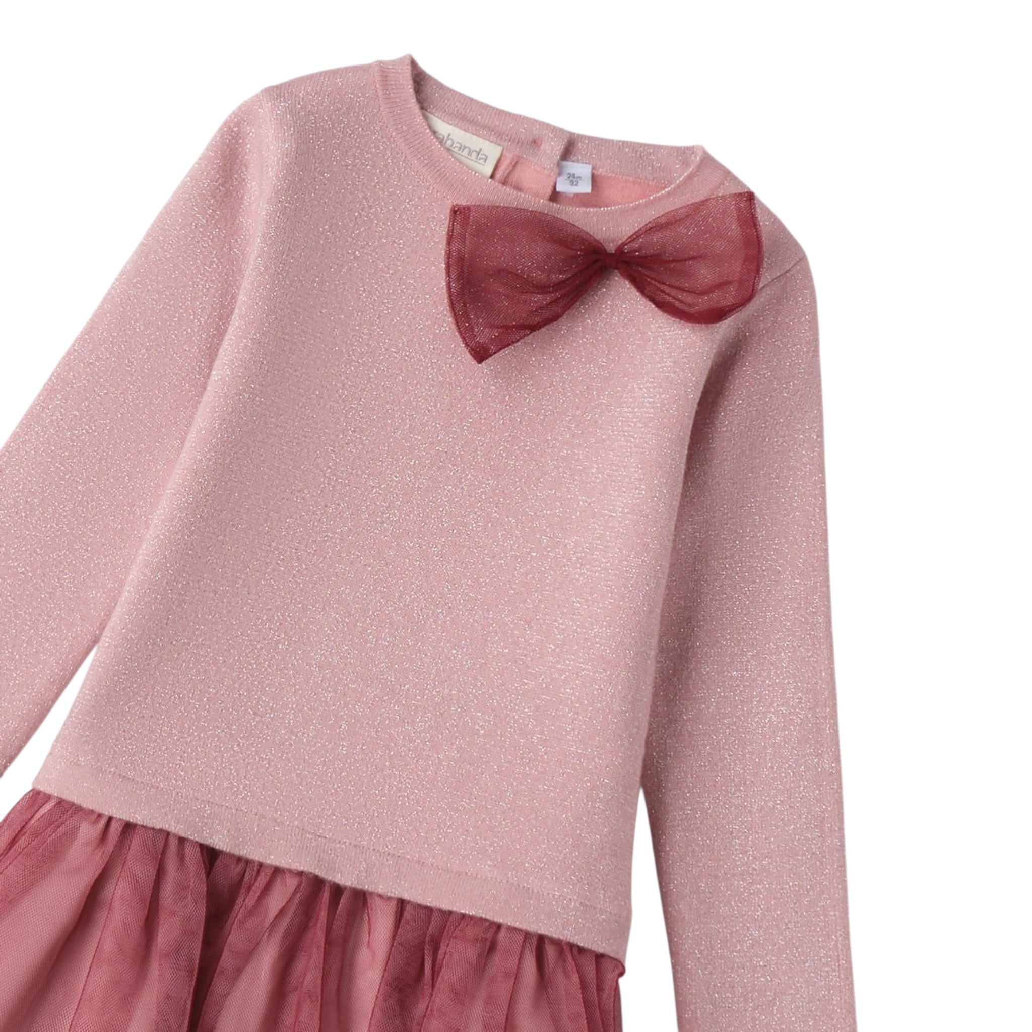 Sarabanda Abito tinta unita con Fiocco E Tulle Rosa per Neonata 0F340XN ROSA SARABANDA 